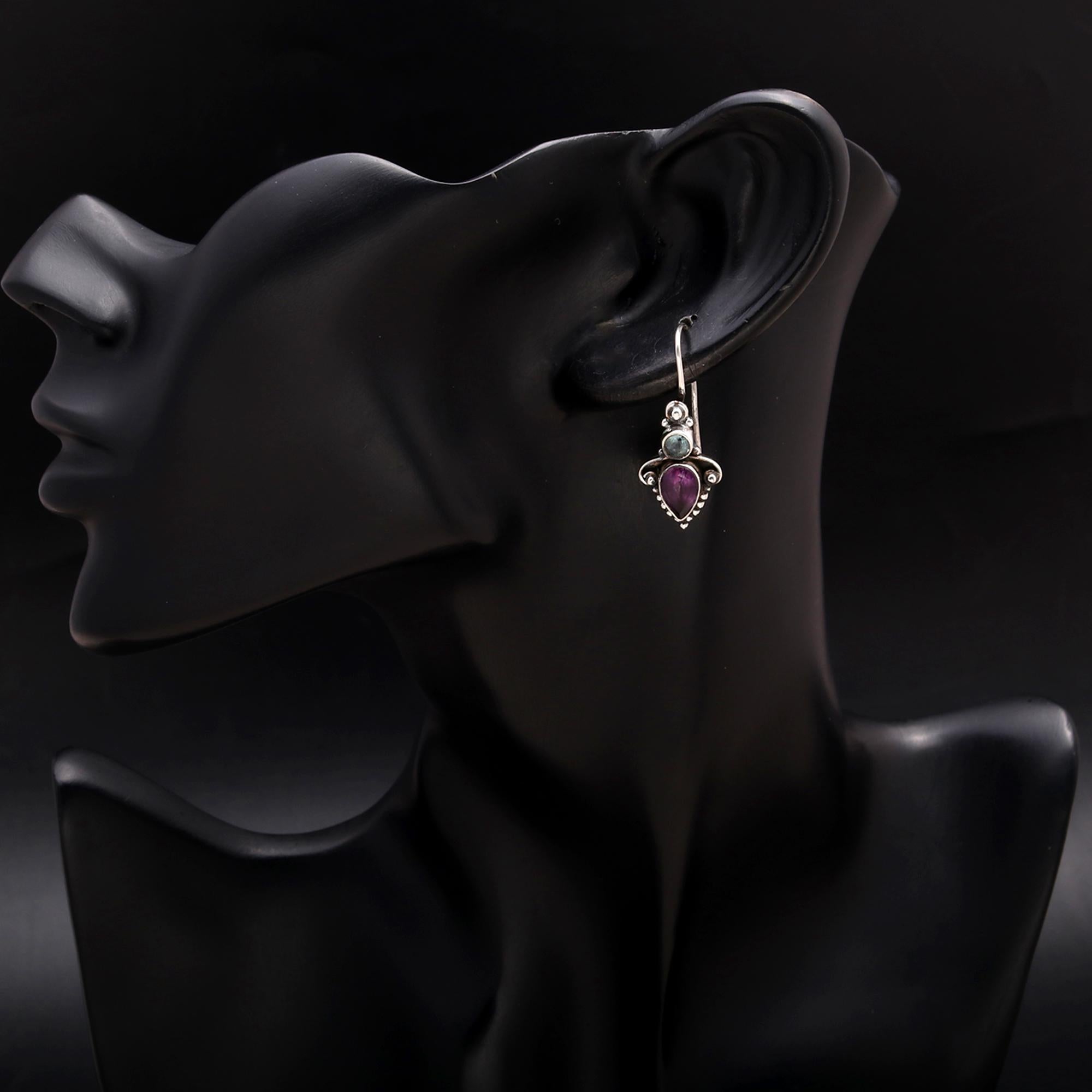 925 Silver Amethyst and Aquamarine Dangle Earrings