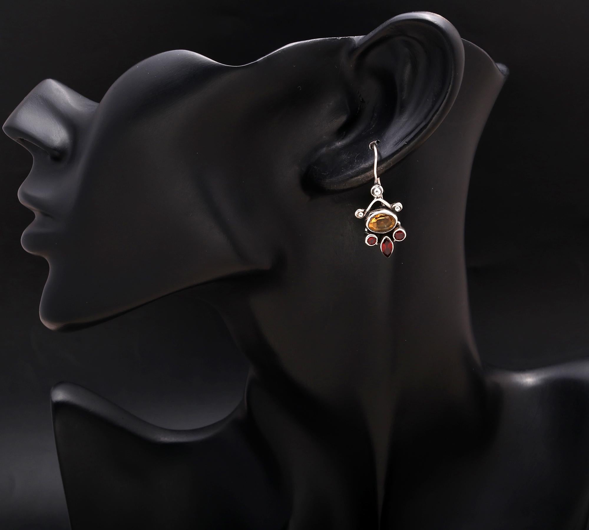 925 Silver Citrine and Garnet Dangle Earrings