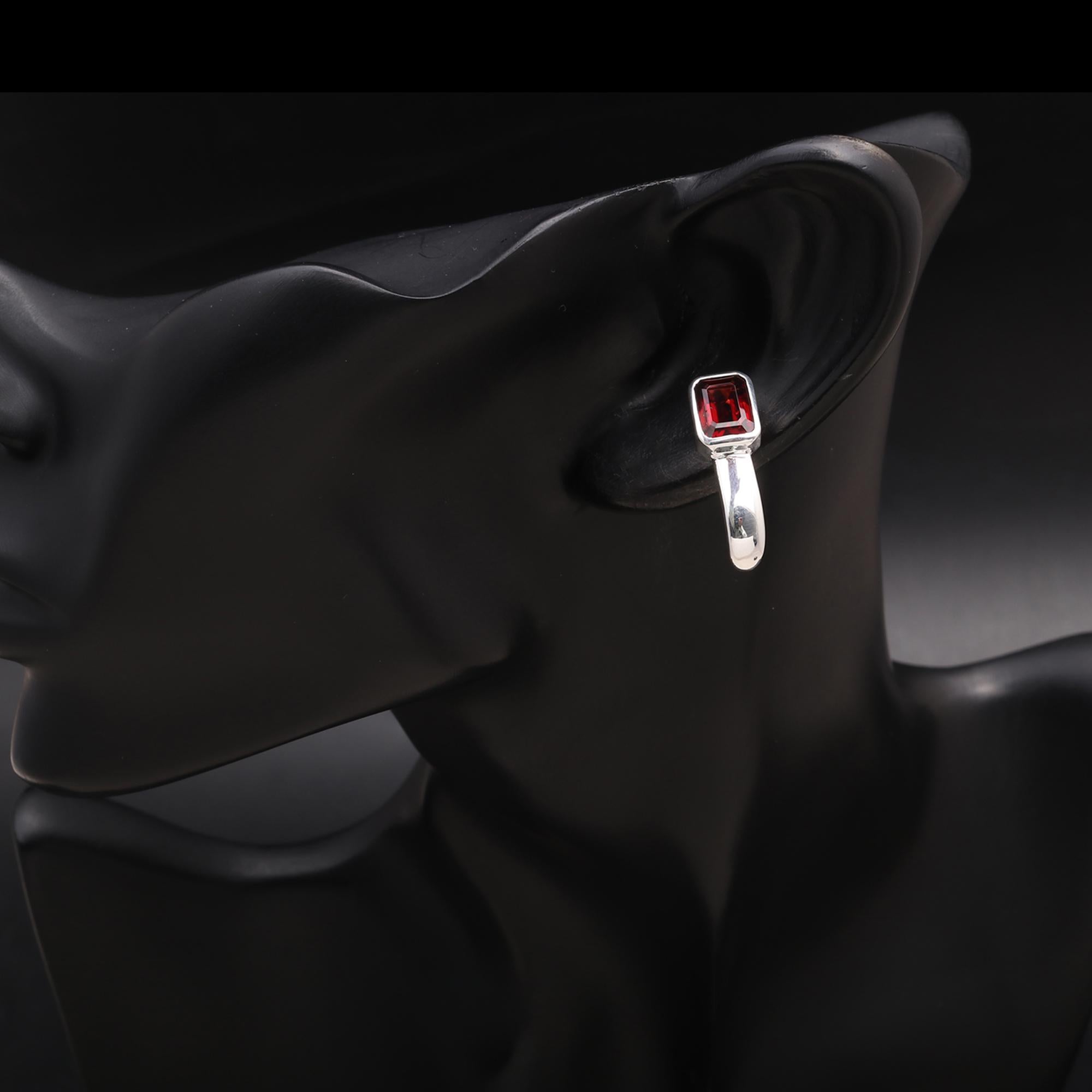 925 Silver Emerald-Cut Garnet Stud Earrings