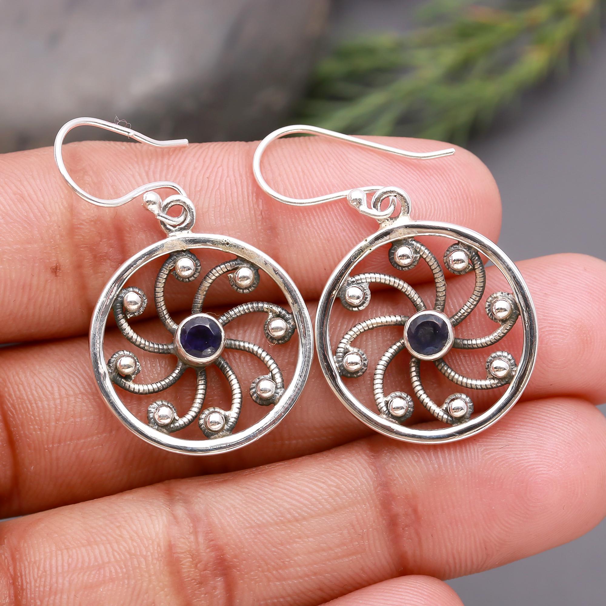 925 Silver Round Filigree Amethyst Dangle Earrings