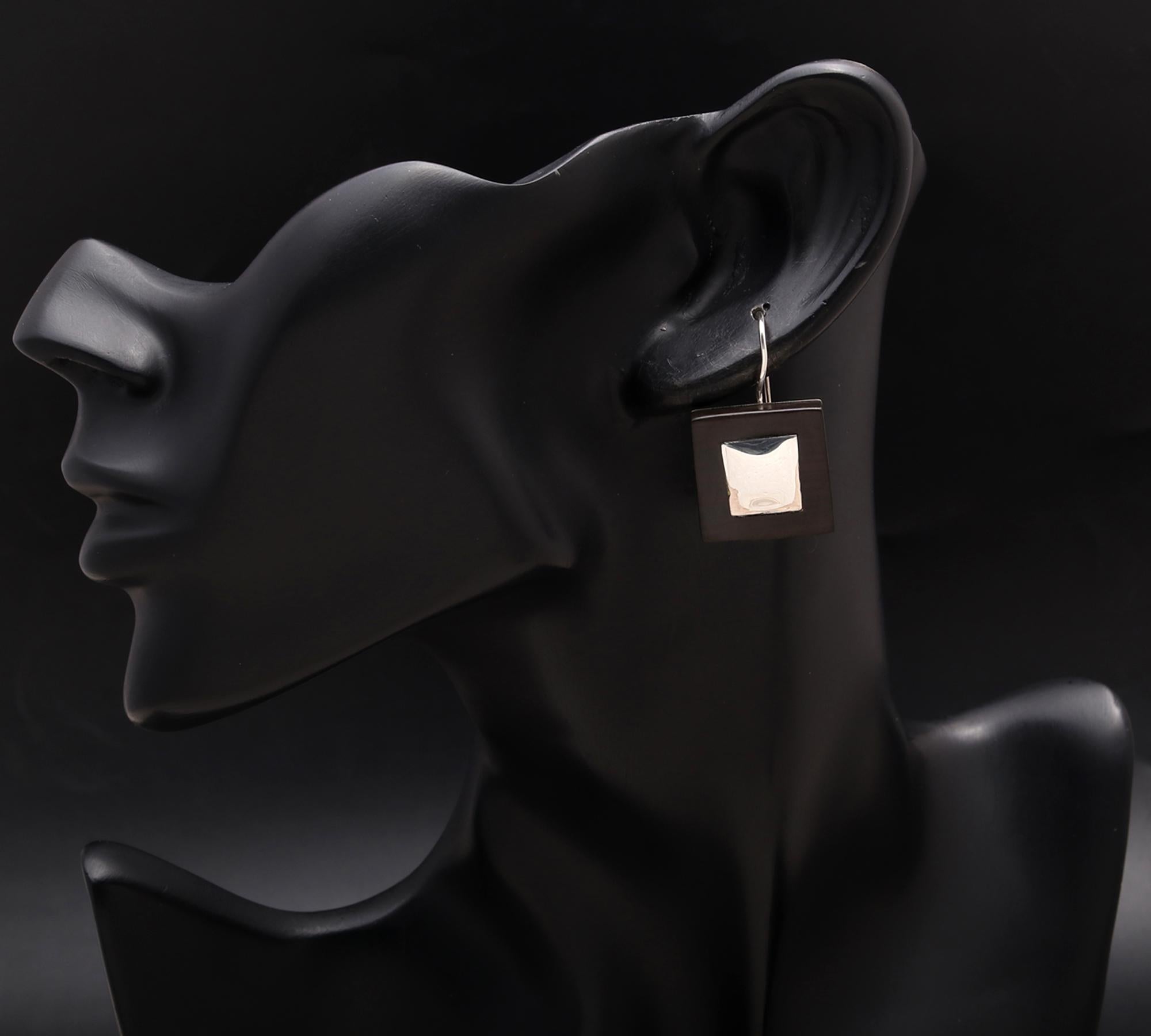 925 Silver Square Wood Dangle Earrings