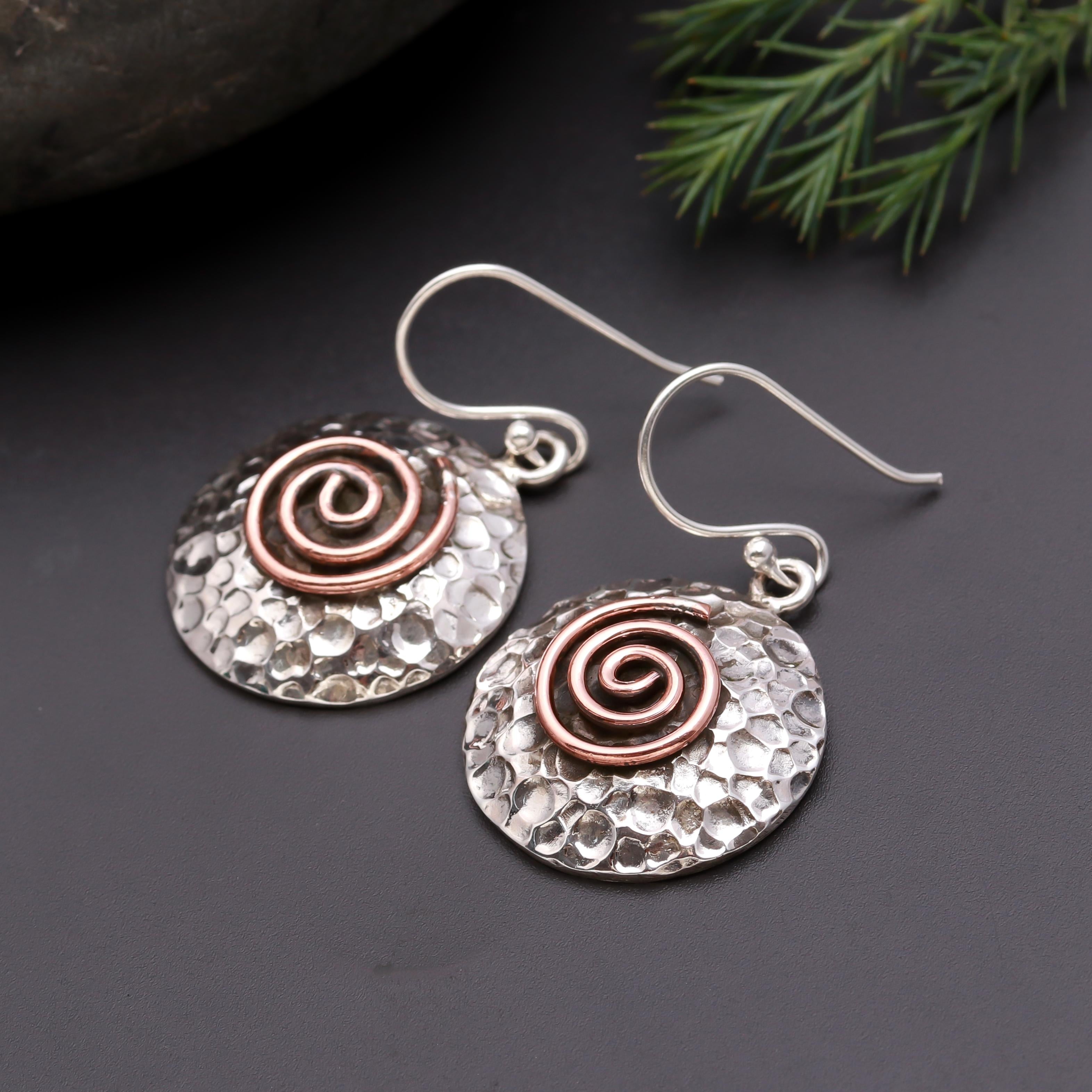 925 Silver Textured Spiral Dangle Earrings