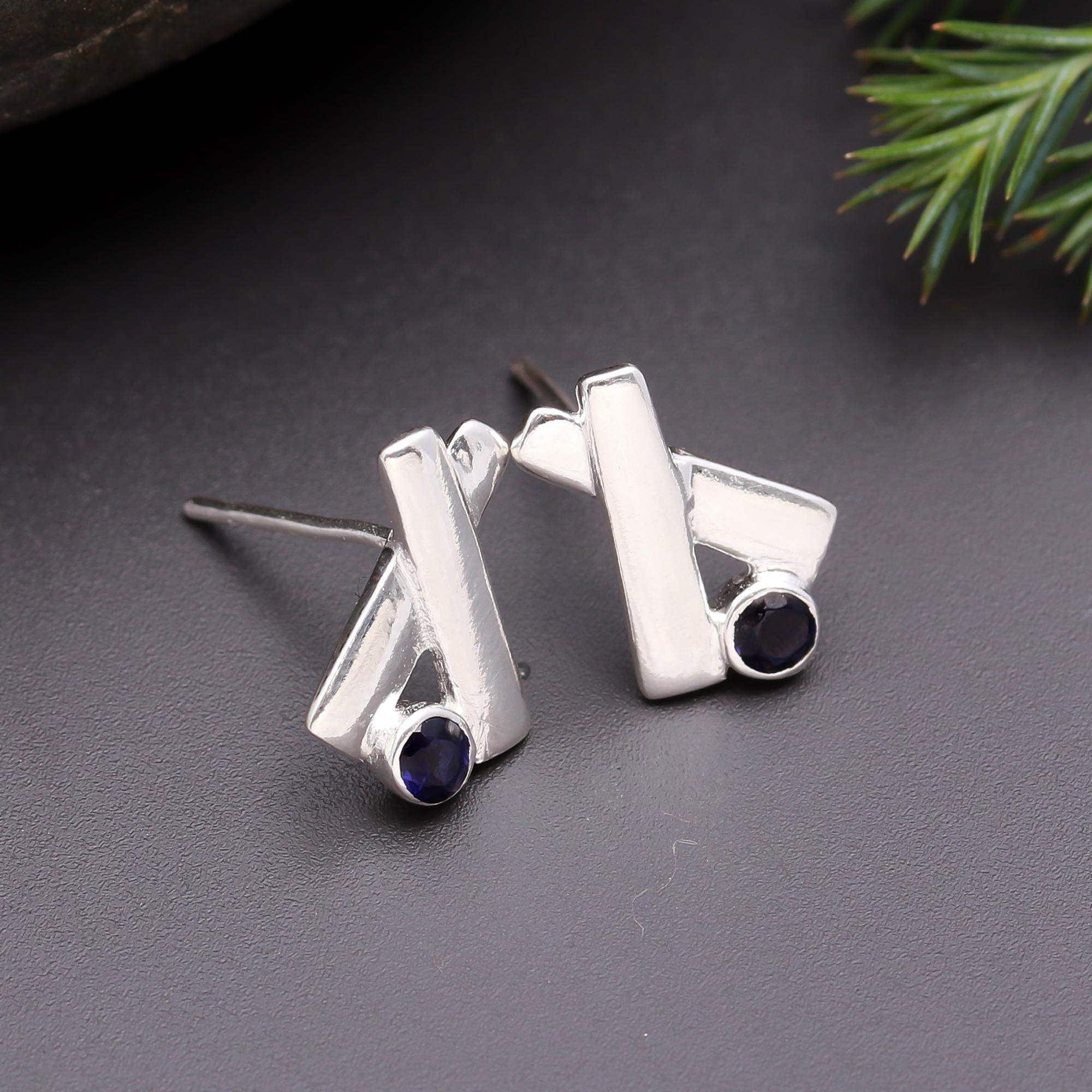 925 Silver Blue Sapphire Stud Earrings