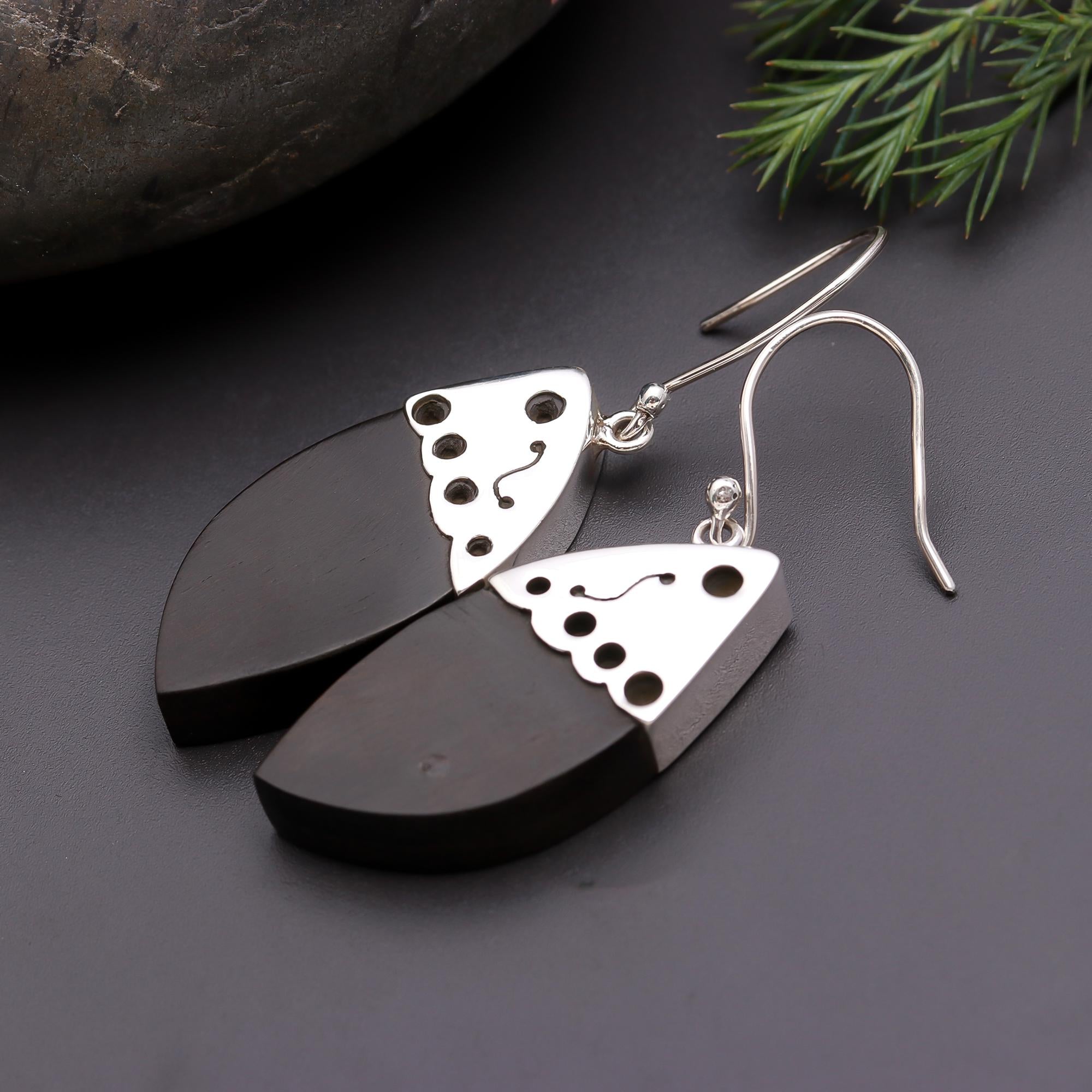 925 Silver Wood Dangle Earrings