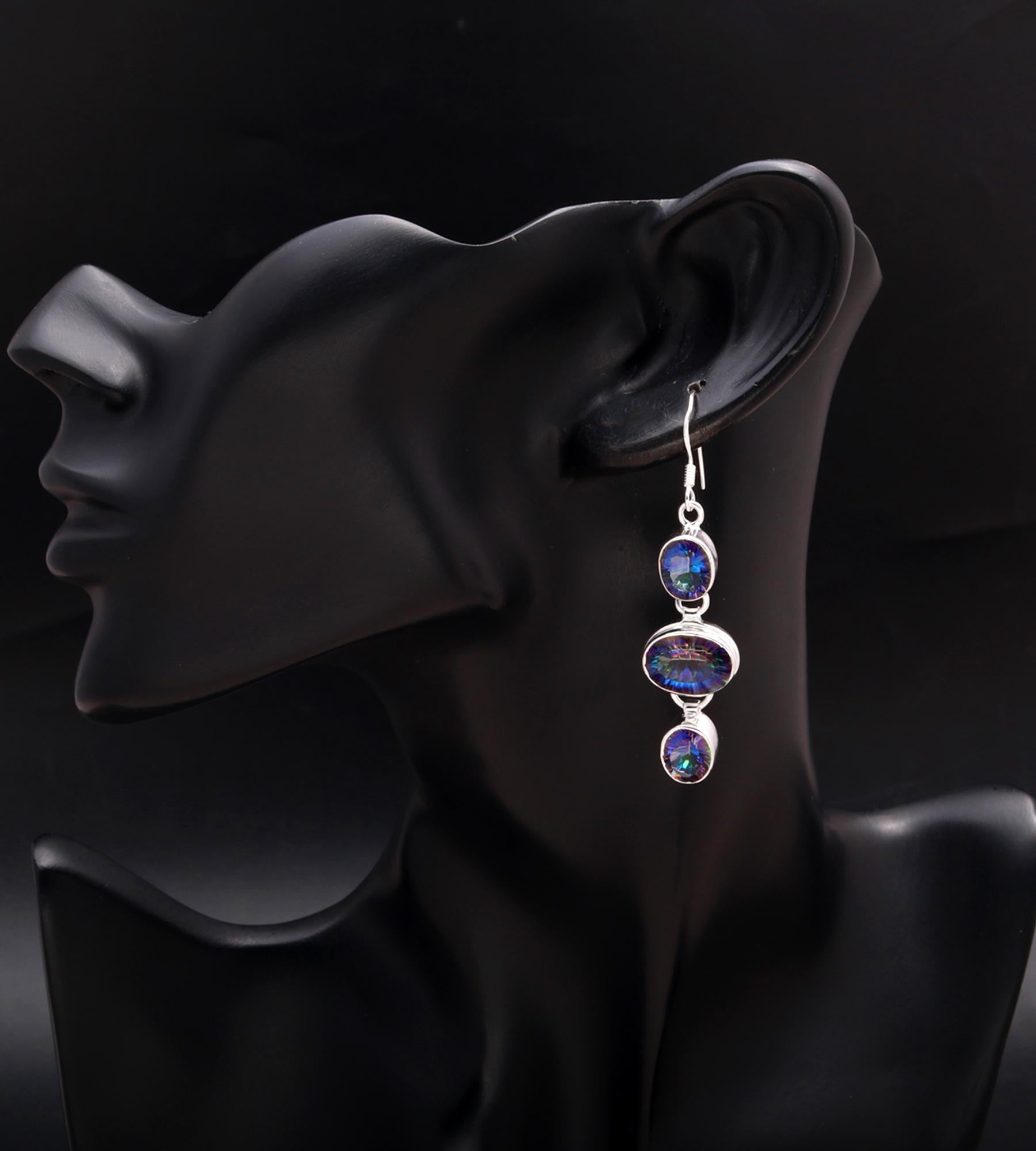 925 Silver Mystic Topaz Multi-Stone Dangle Earrings