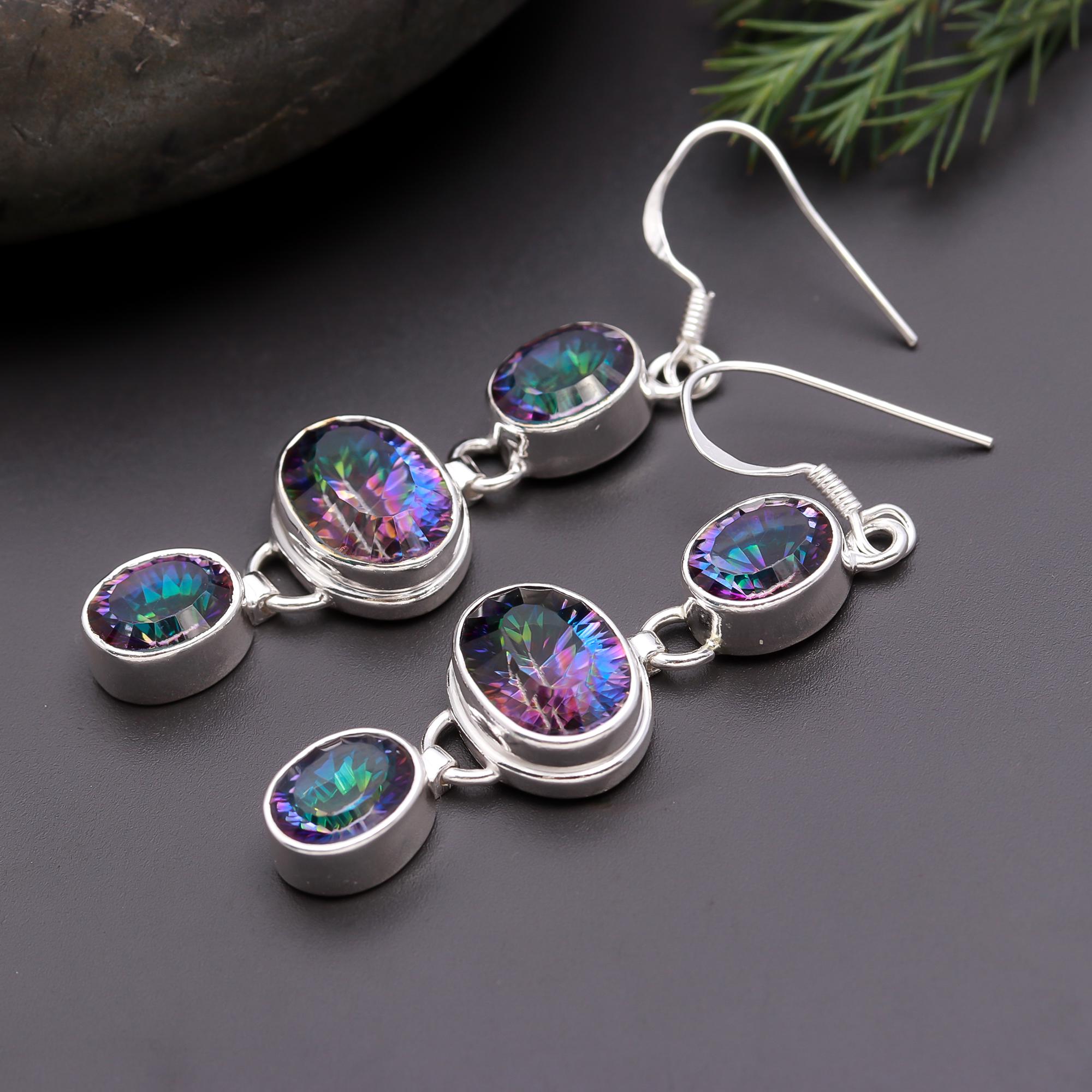 925 Silver Mystic Topaz Multi-Stone Dangle Earrings