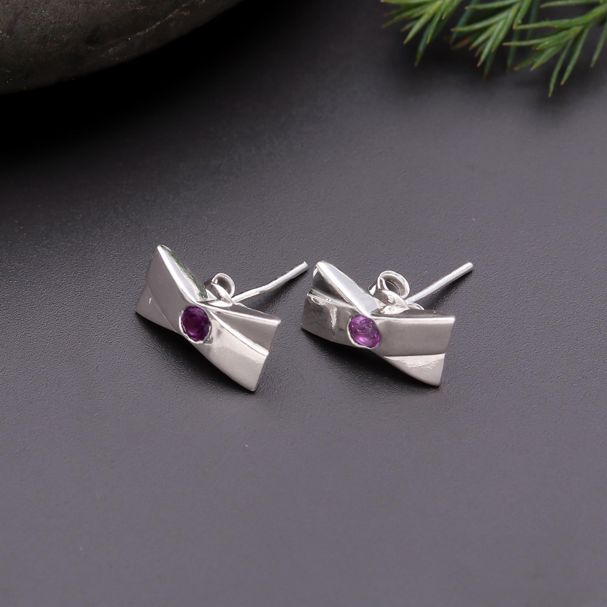 925 Silver Modern Amethyst Stud Earrings