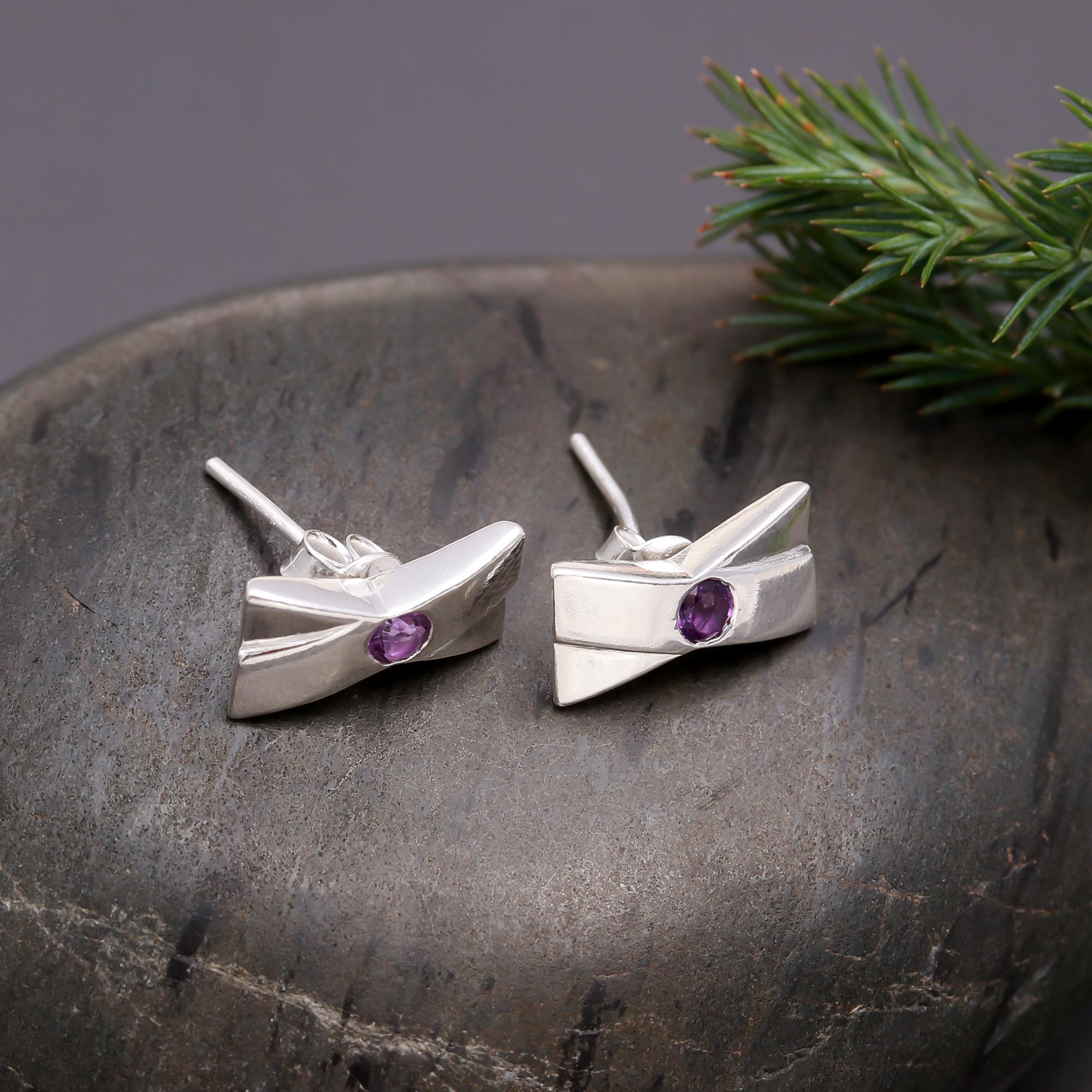 925 Silver Modern Amethyst Stud Earrings
