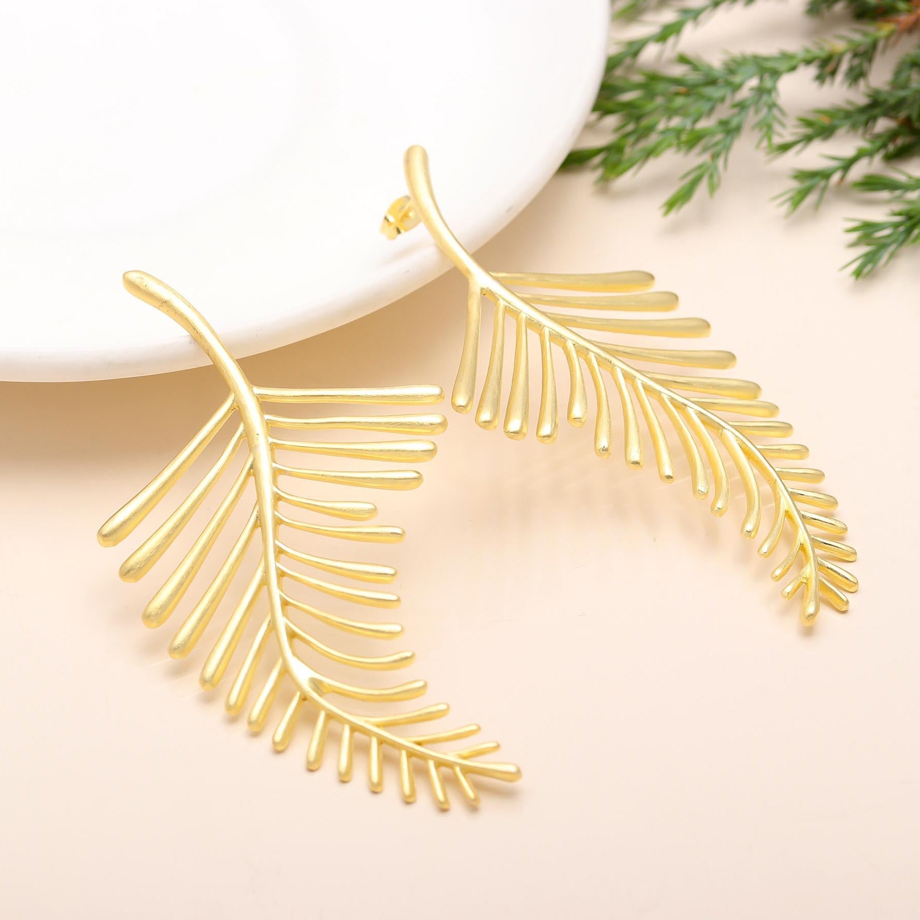 The Golden Frond: Gold Palm Leaf Statement Earrings