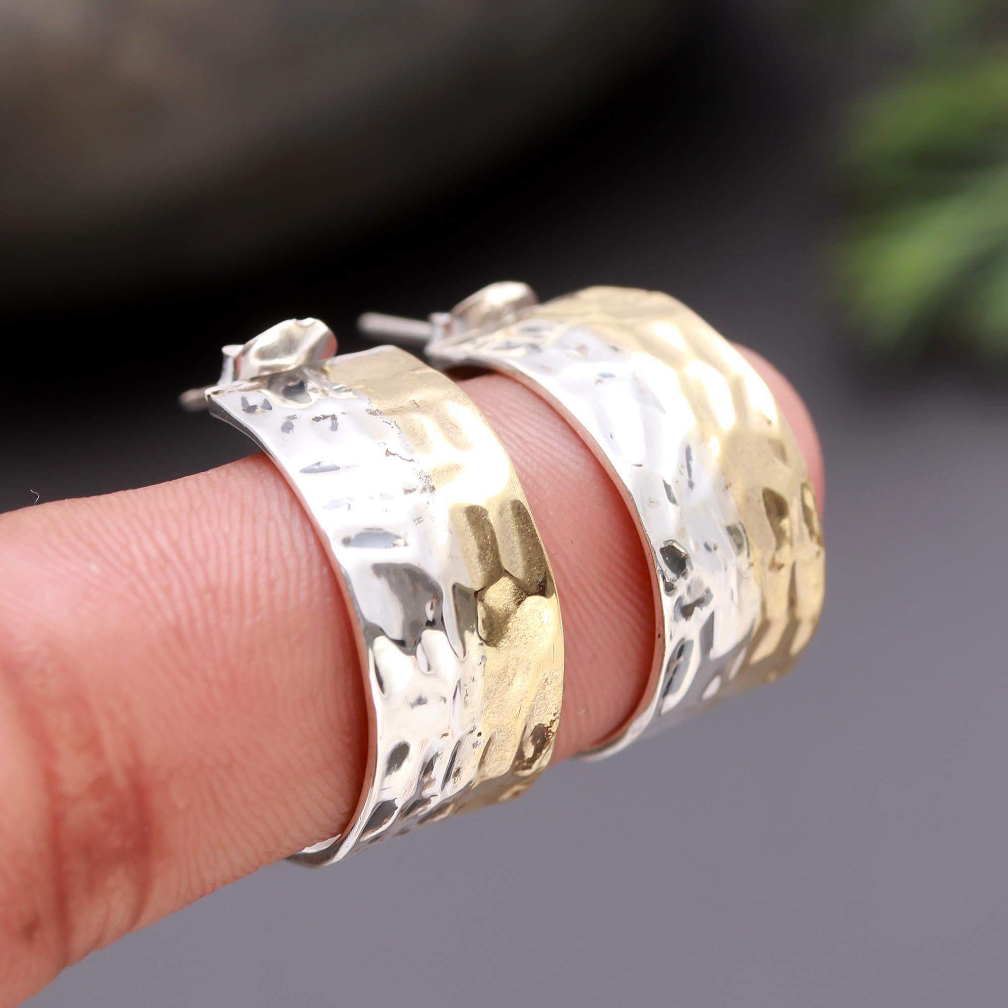 925 Silver Hammered Wide Stud Earrings