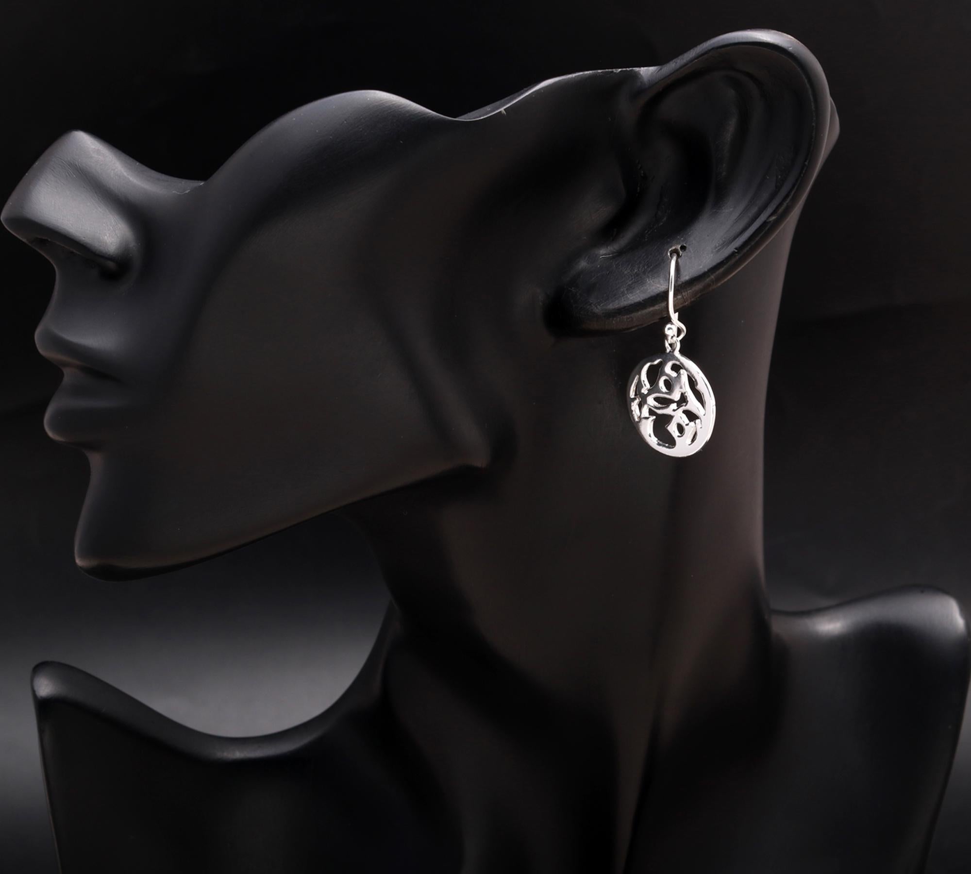 925 Silver Abstract Cutout Round Dangle Earrings