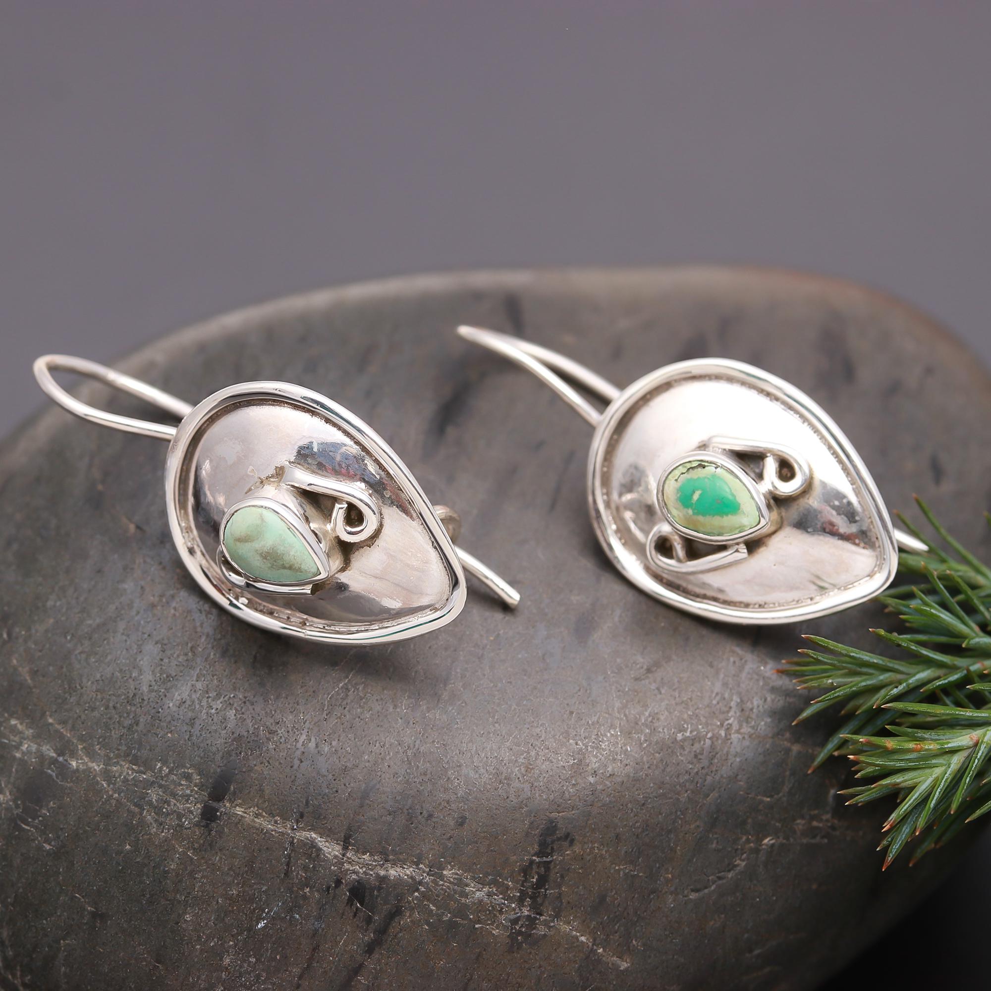 925 Silver Teardrop Turquoise Dangle Earrings