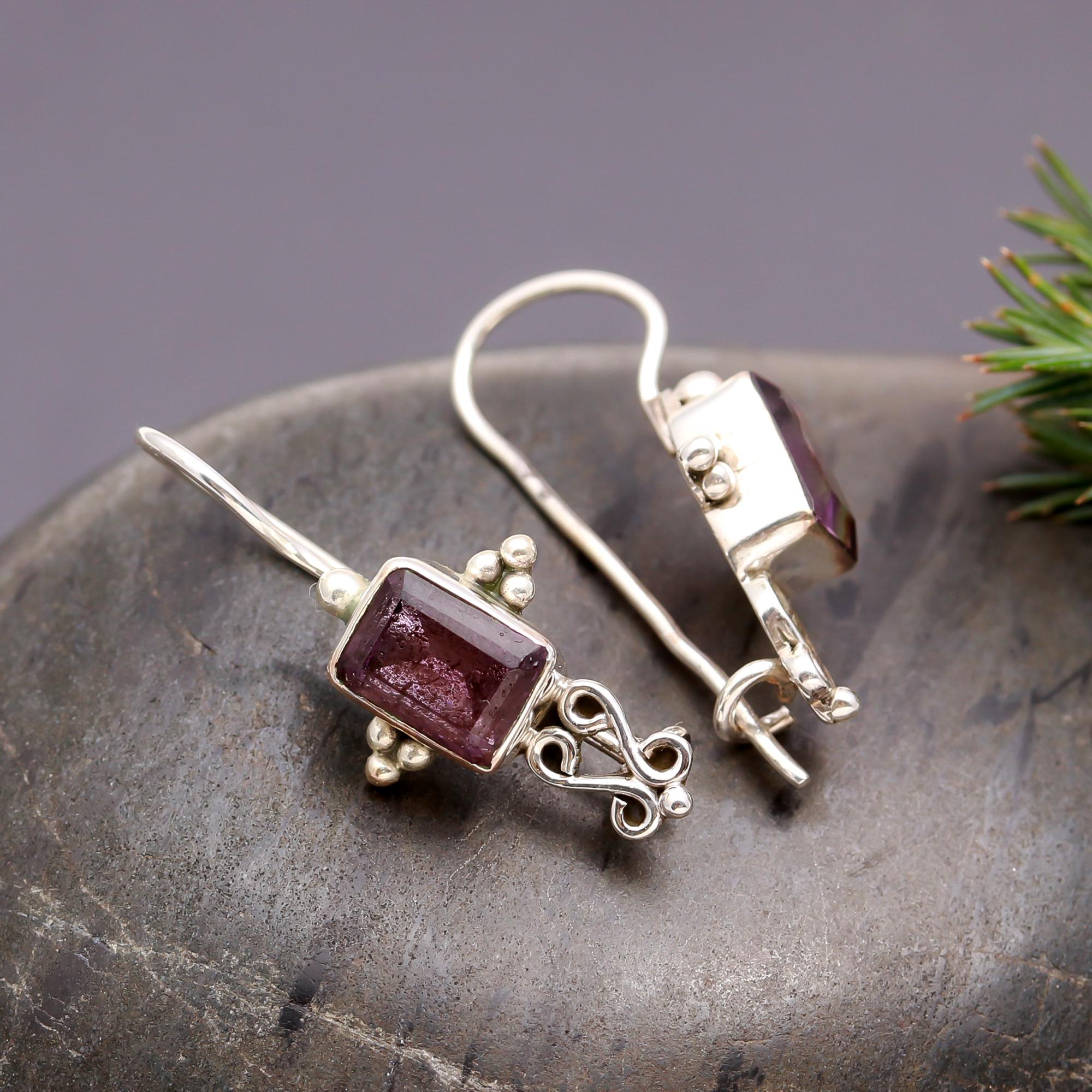 925 Silver Garnet Dangle Earrings