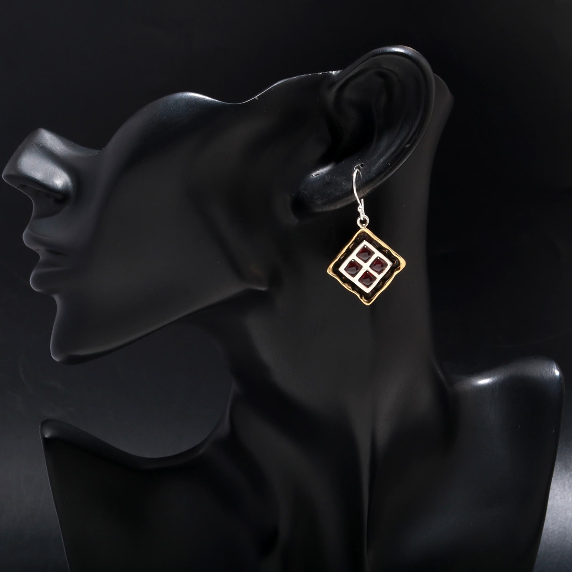 925 Silver Garnet Grid Dangle Earrings