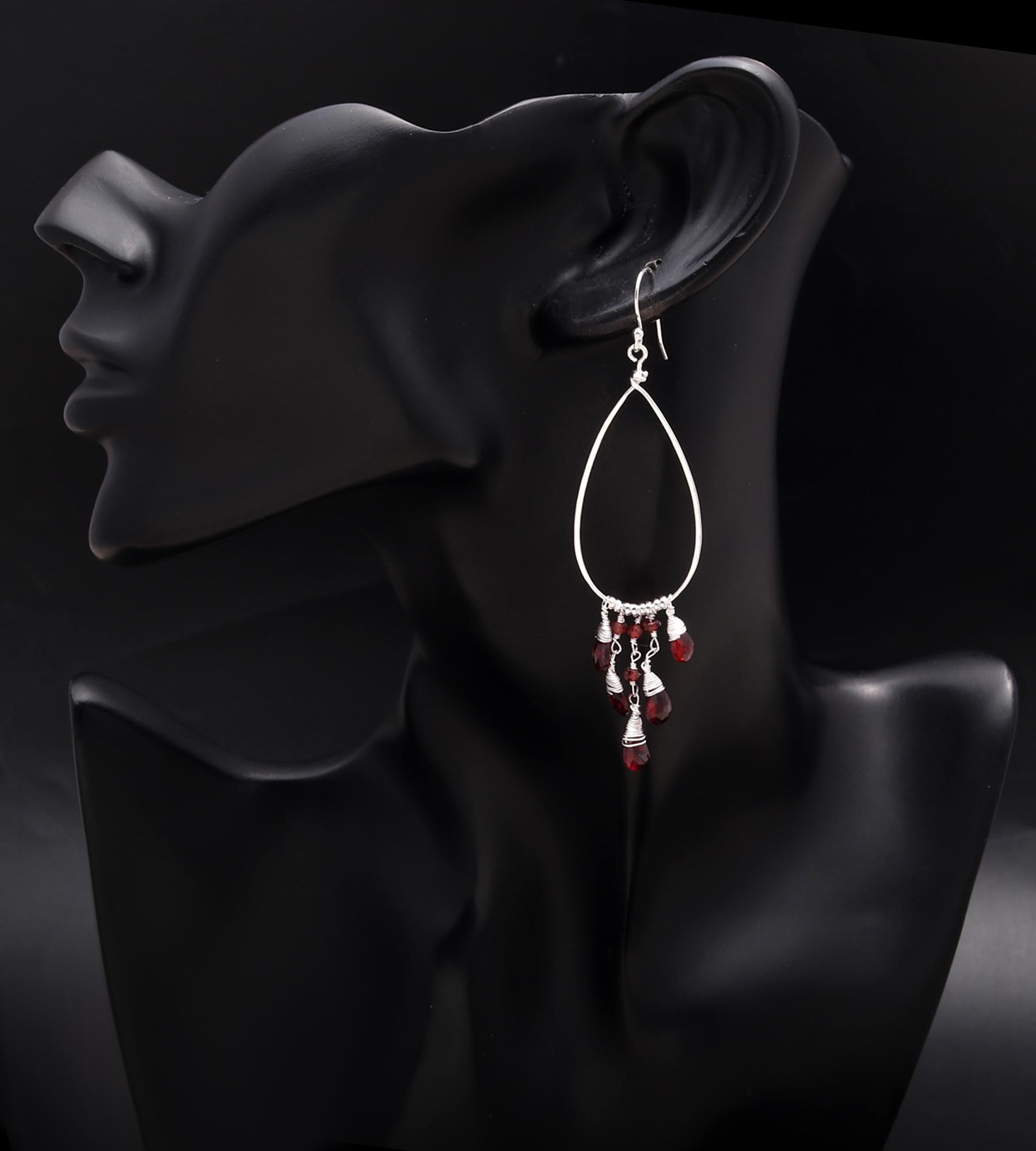 925 Silver Garnet Teardrop Beads Dangle Earrings