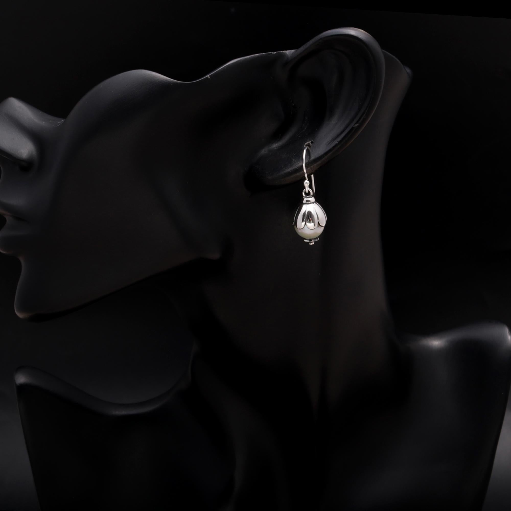 925 Silver Floral Pearl Drop Earrings