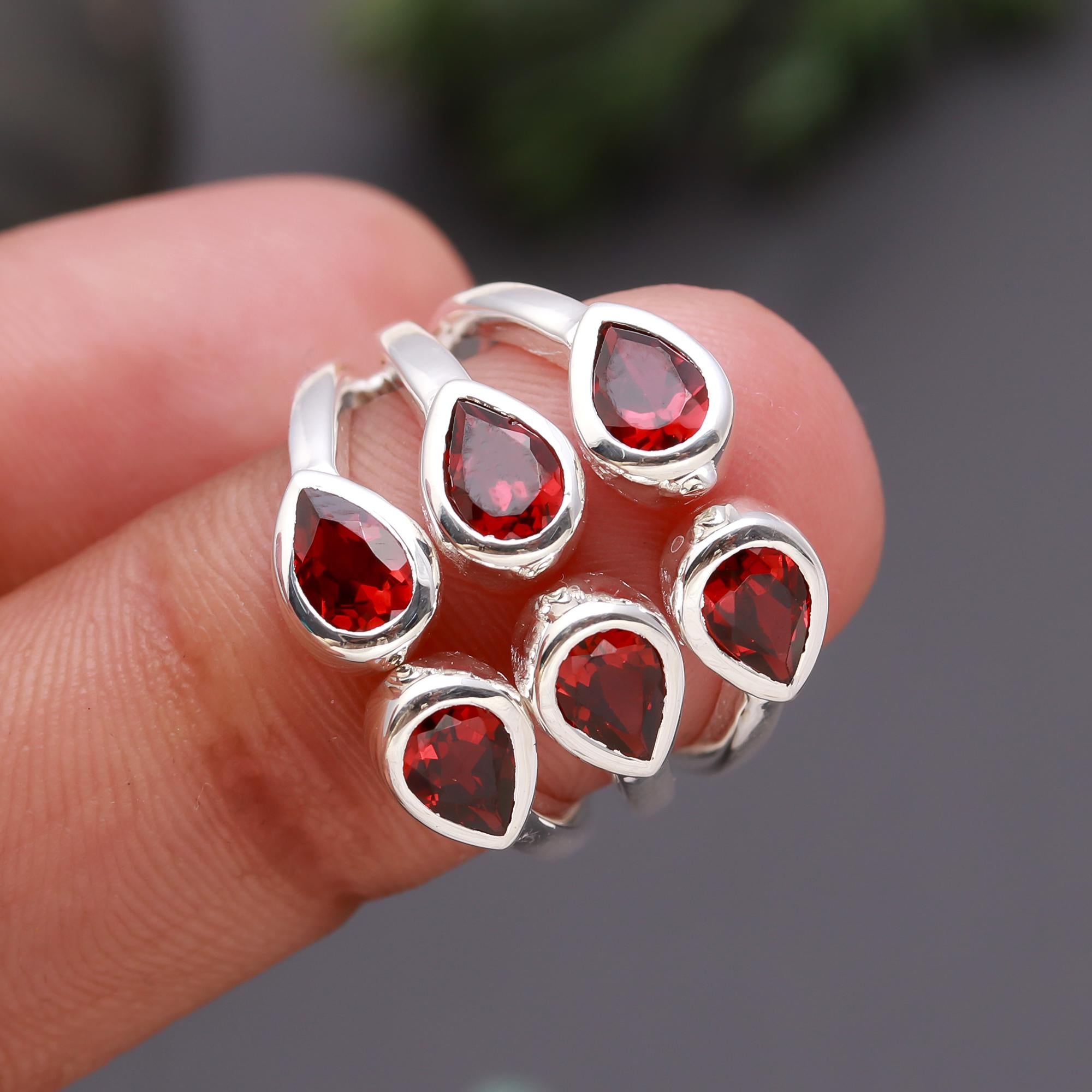 925 Silver Garnet Statement Ring