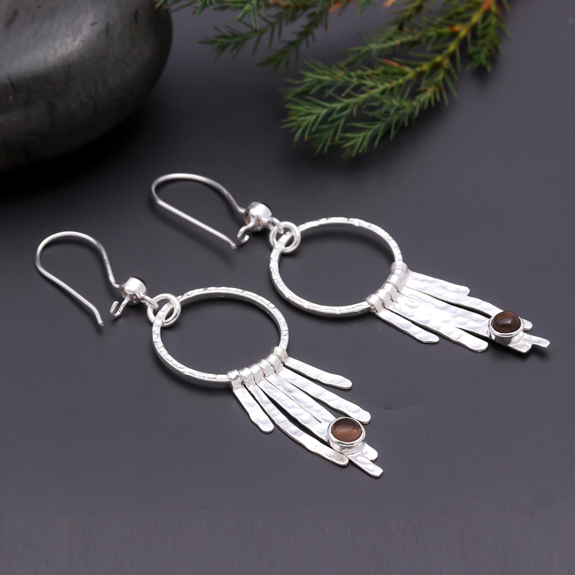 925 Silver Hammered Fringe Dangle Earrings