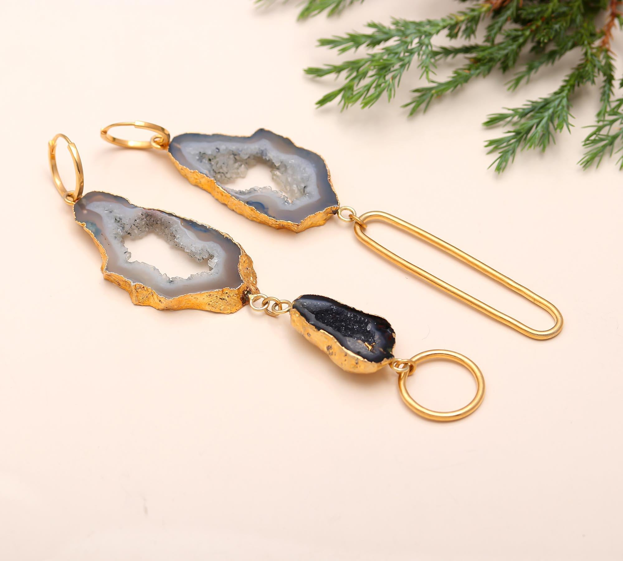 925 Silver Raw Agate Dangle Earrings