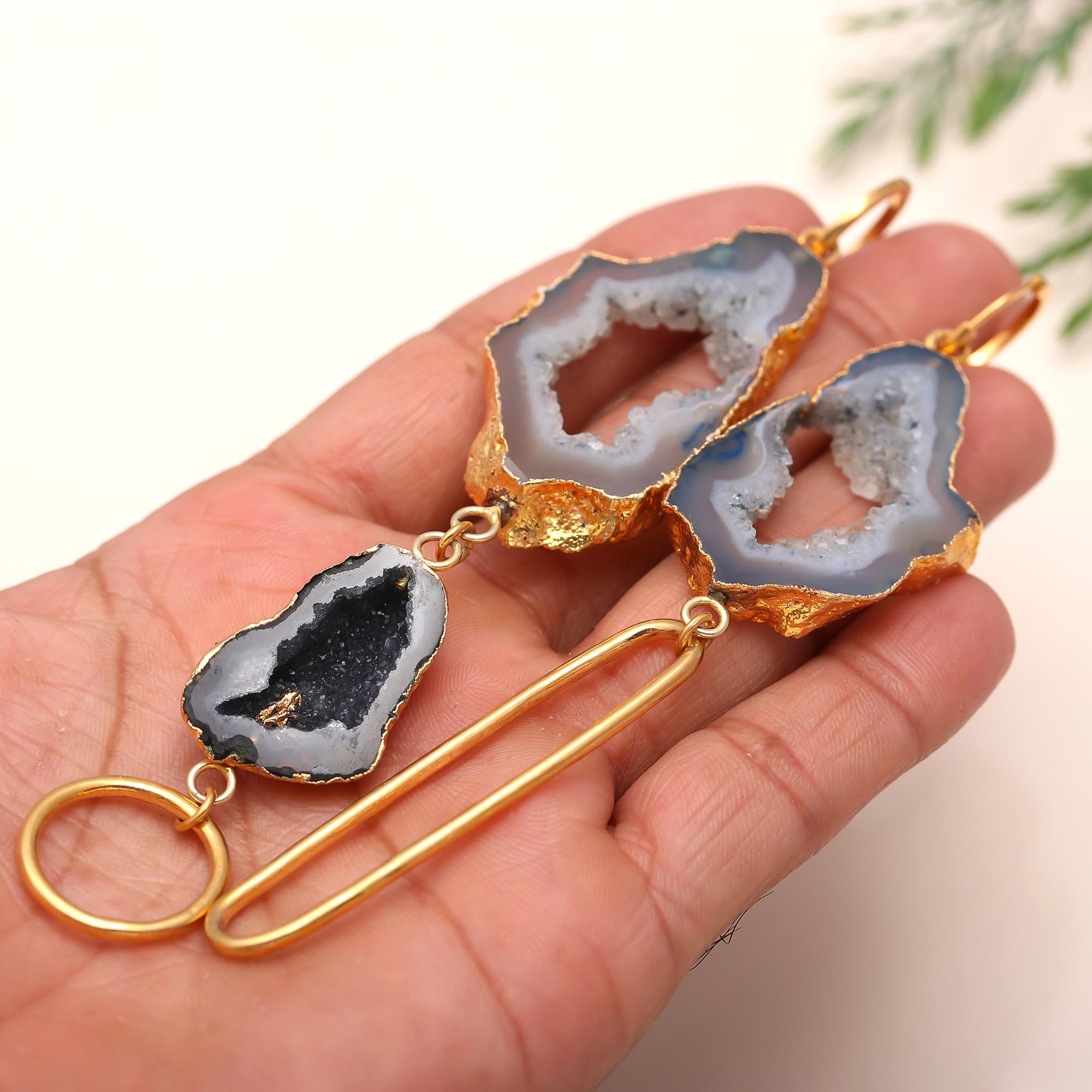 925 Silver Raw Agate Dangle Earrings