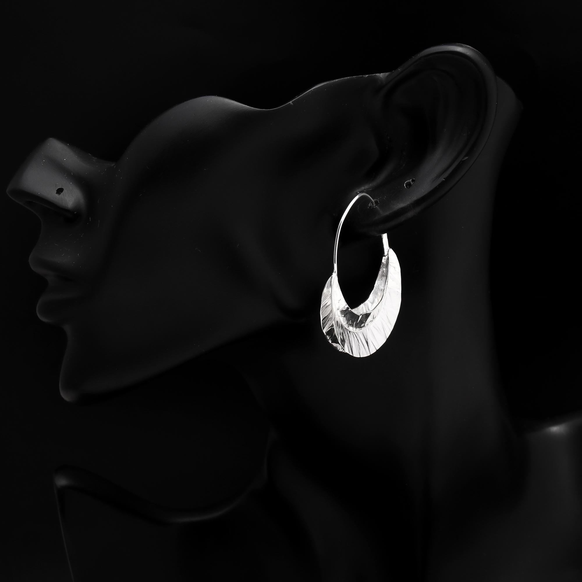 925 Silver Hammered Crescent Hoop Earrings