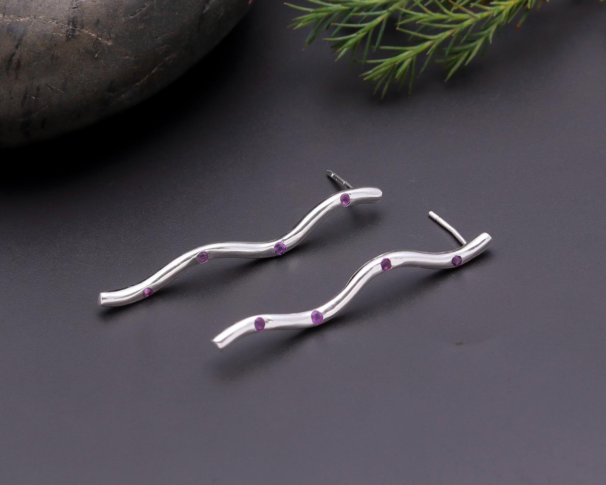 925 Silver Wavy Bar Earrings