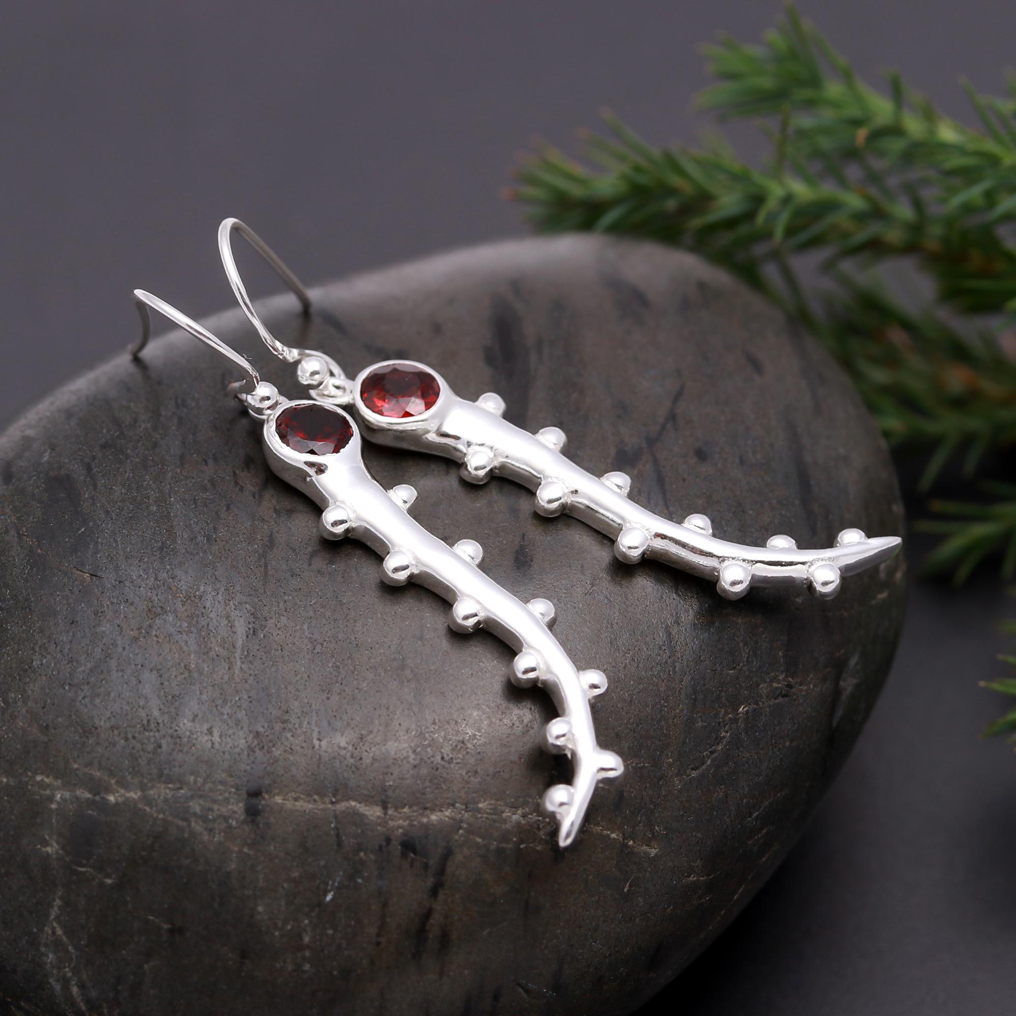 925 Silver Garnet Dangle Earrings