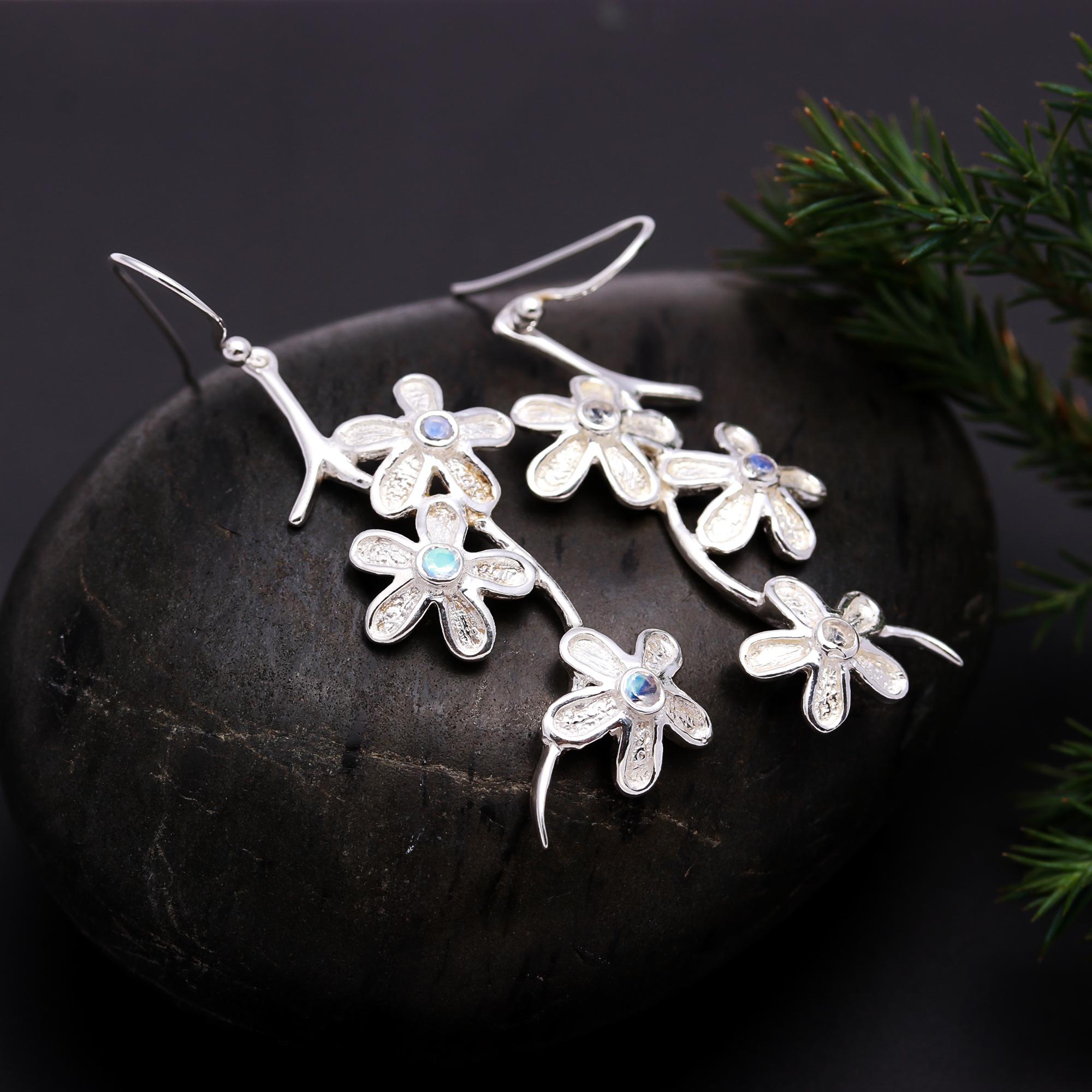 925 Silver Cascading Flower Dangle Earrings