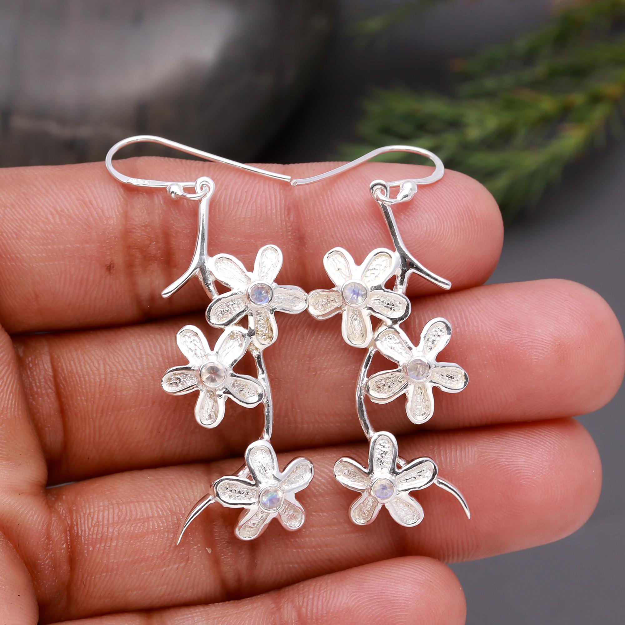 925 Silver Cascading Flower Dangle Earrings