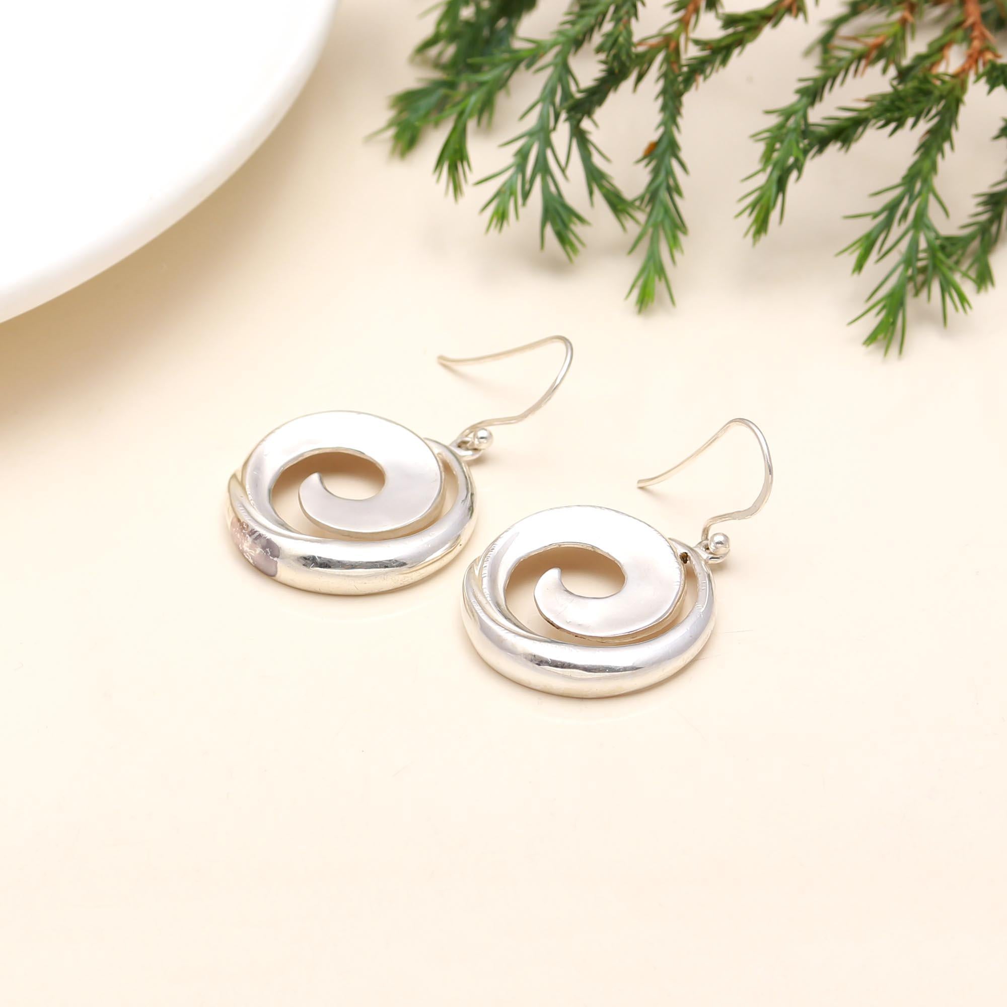 925 Sterling Silver Swirl Dangle Earrings