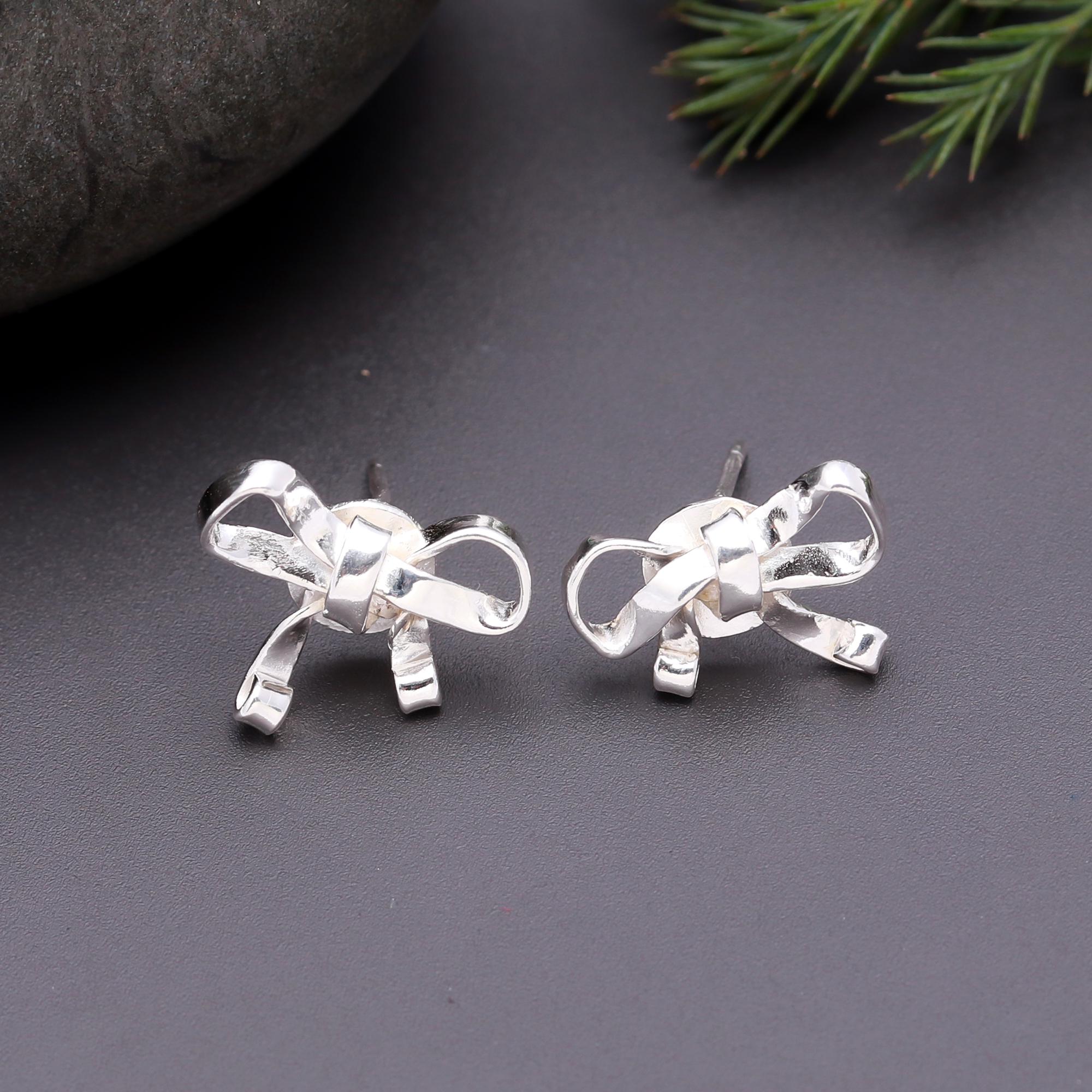 925 Silver Bow Knot Stud Earrings