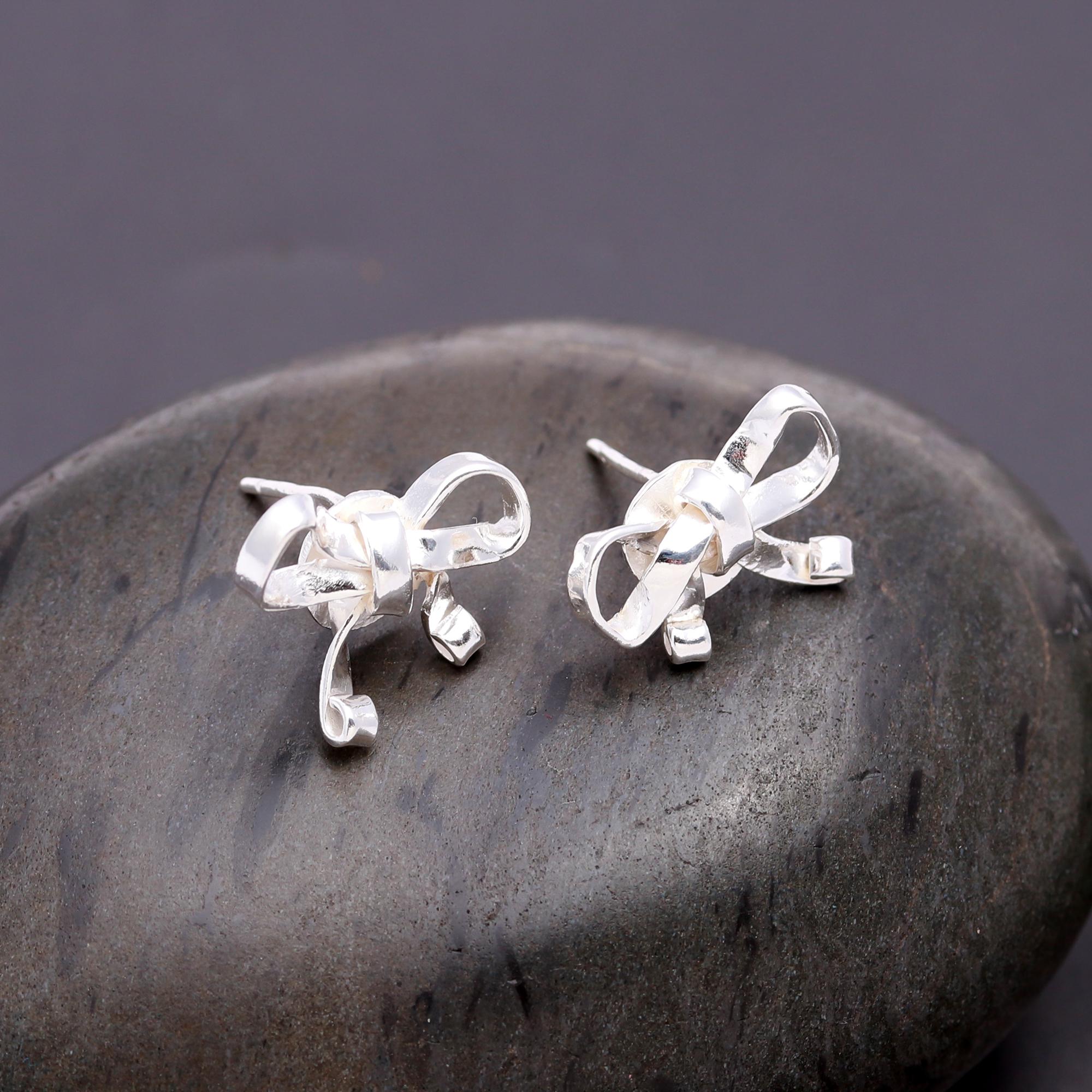 925 Silver Bow Knot Stud Earrings