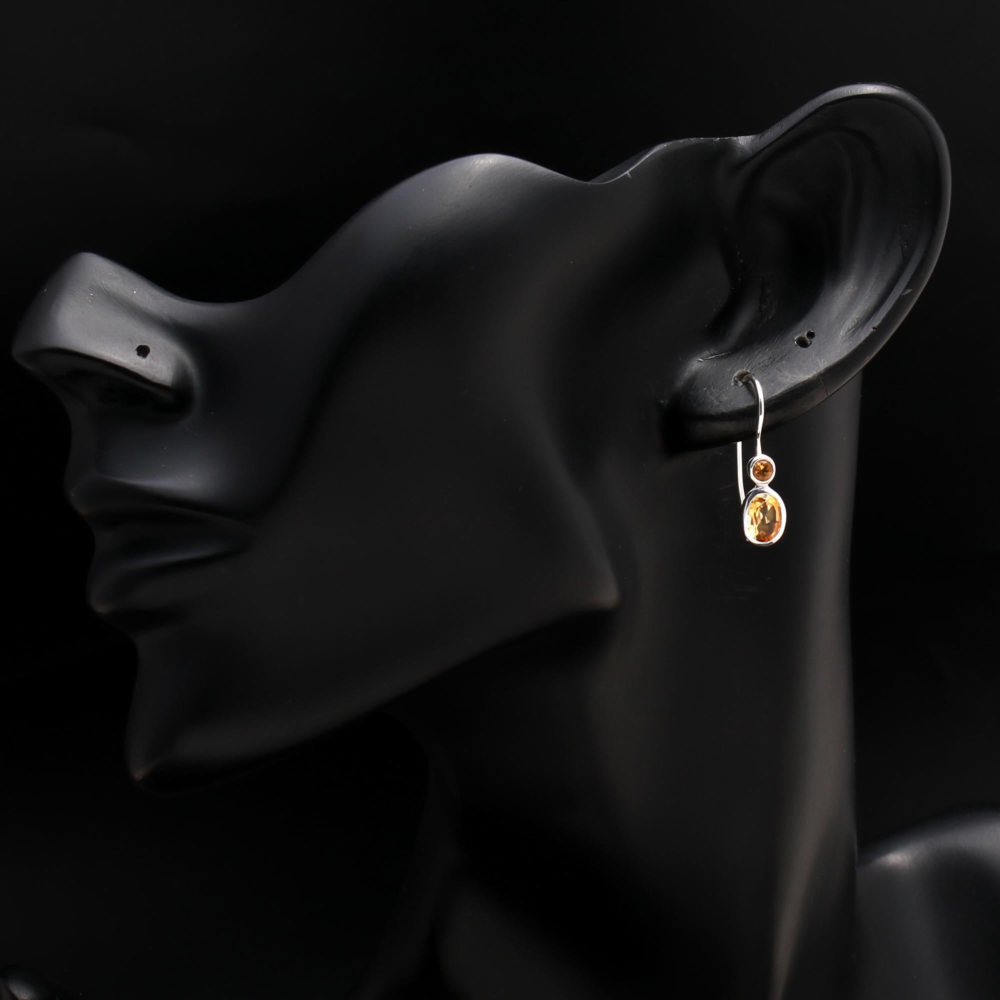 925 Silver Oval Cut Citrine Dangle Earrings