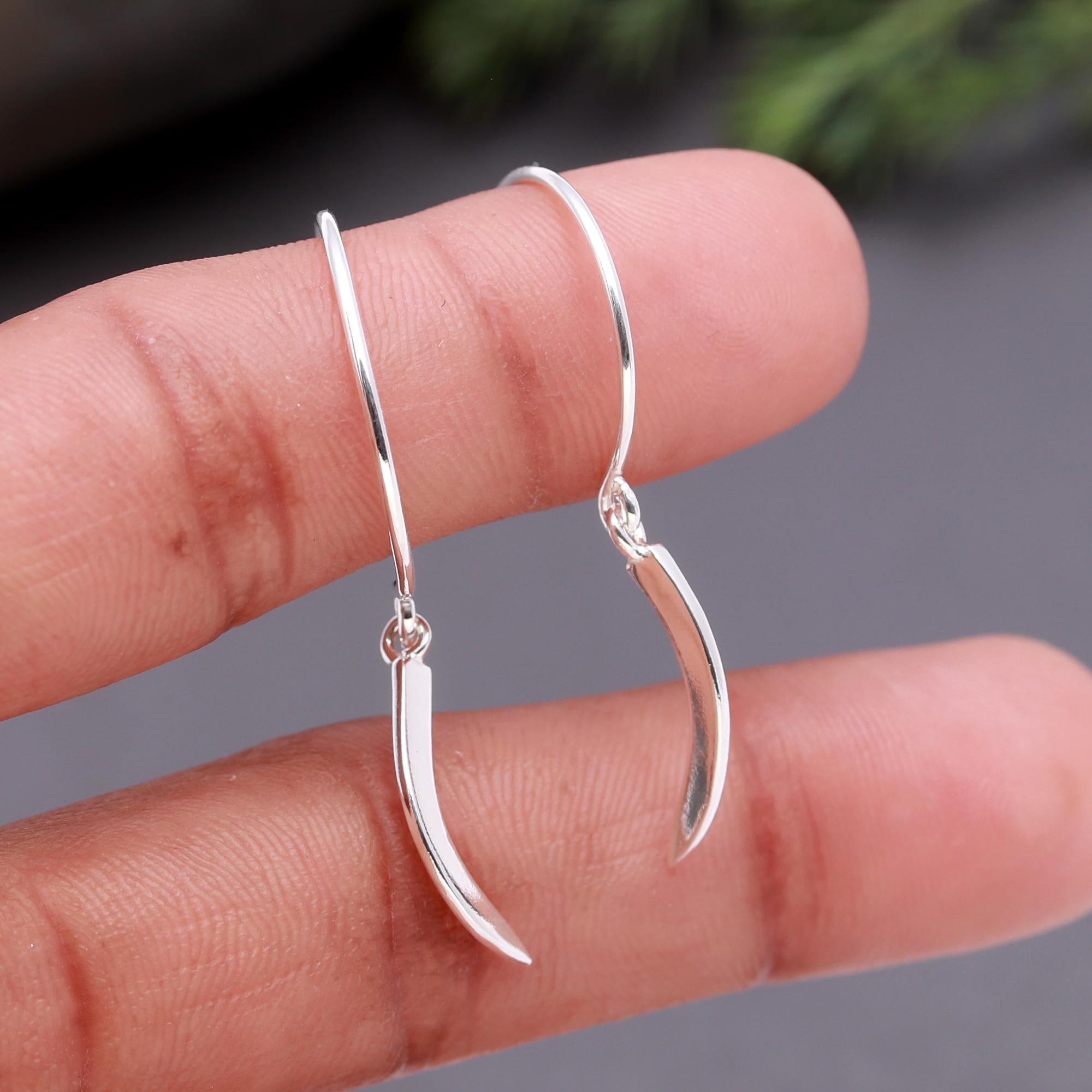 925 Silver Curved Drop Dangle Earrings