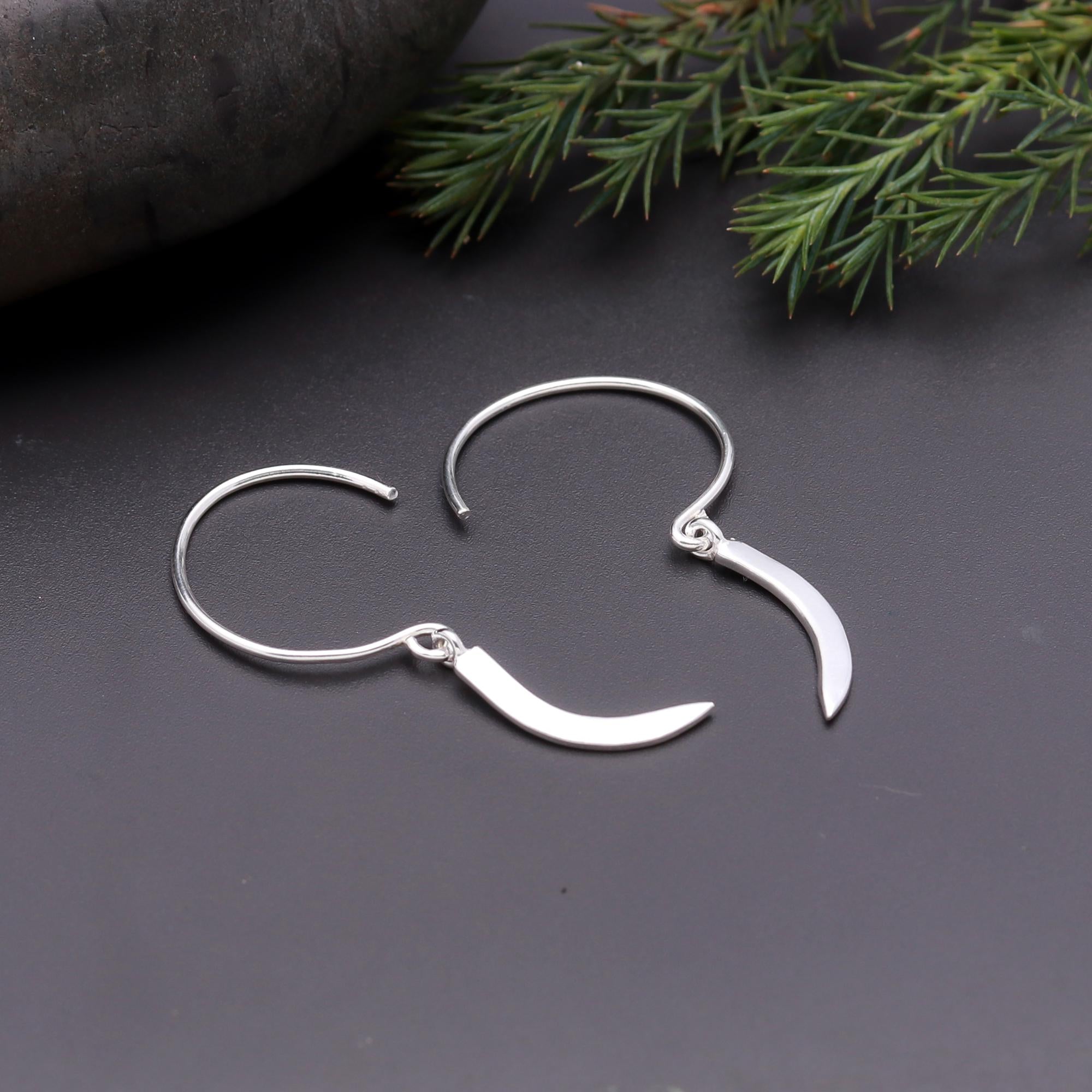 925 Silver Curved Drop Dangle Earrings