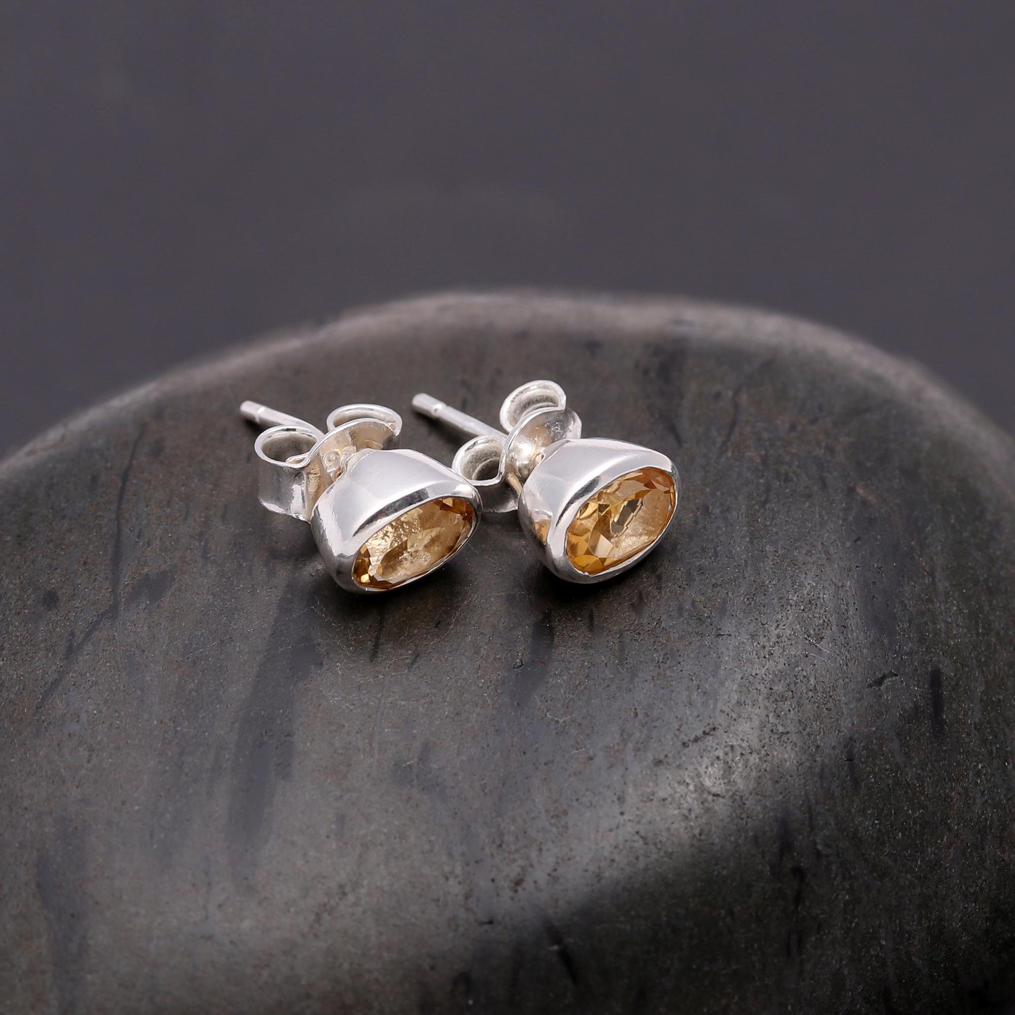 925 Silver Oval Citrine Stud Earrings