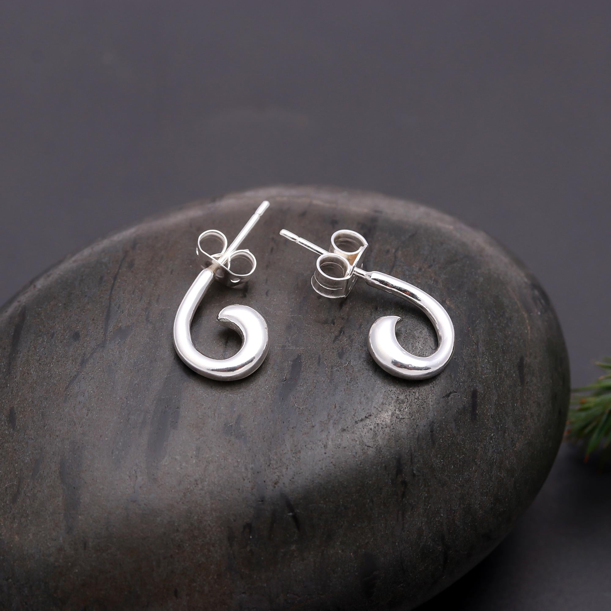 925 Silver Spiral Hook Stud Earrings