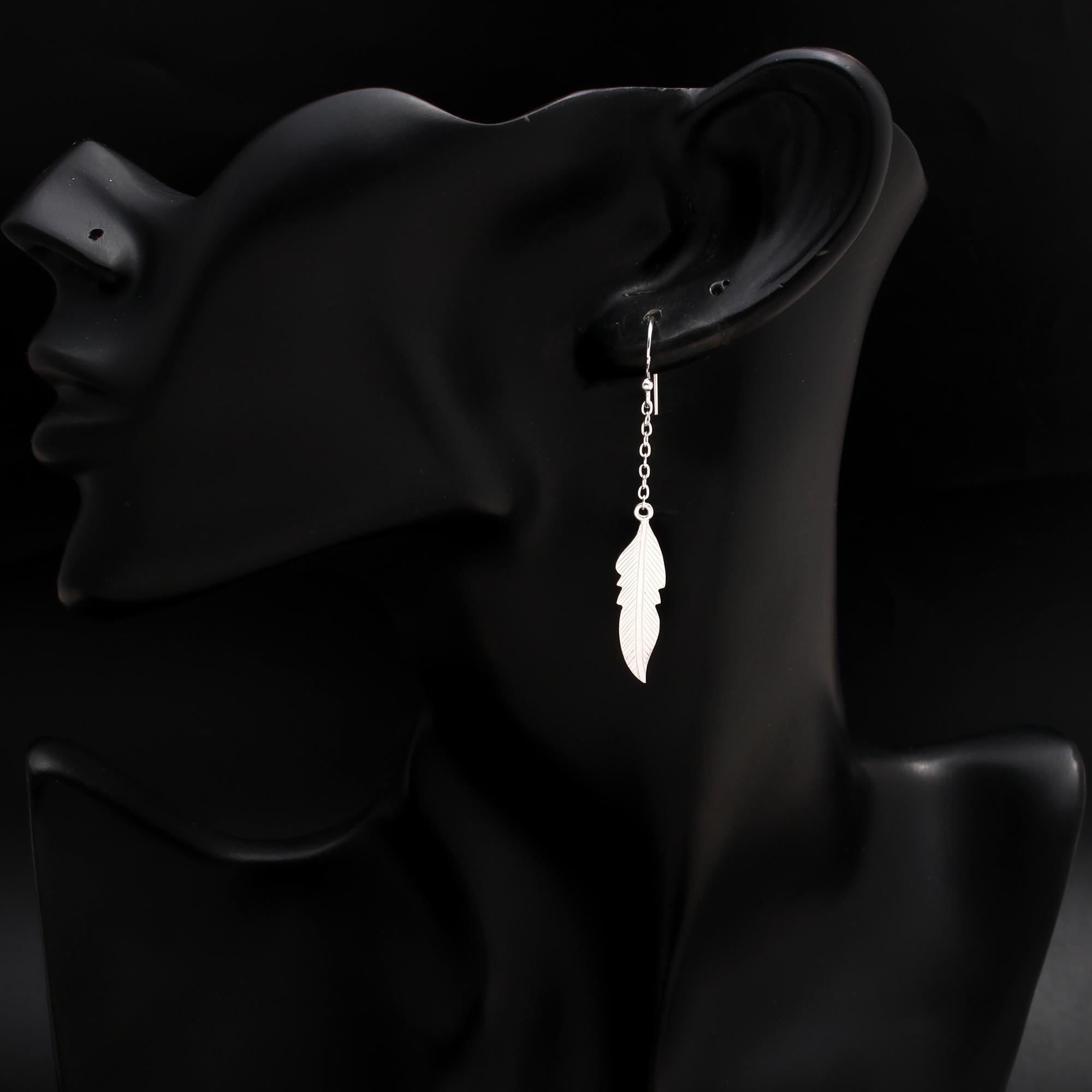 925 Silver Feather Leaf Dangle Earrings