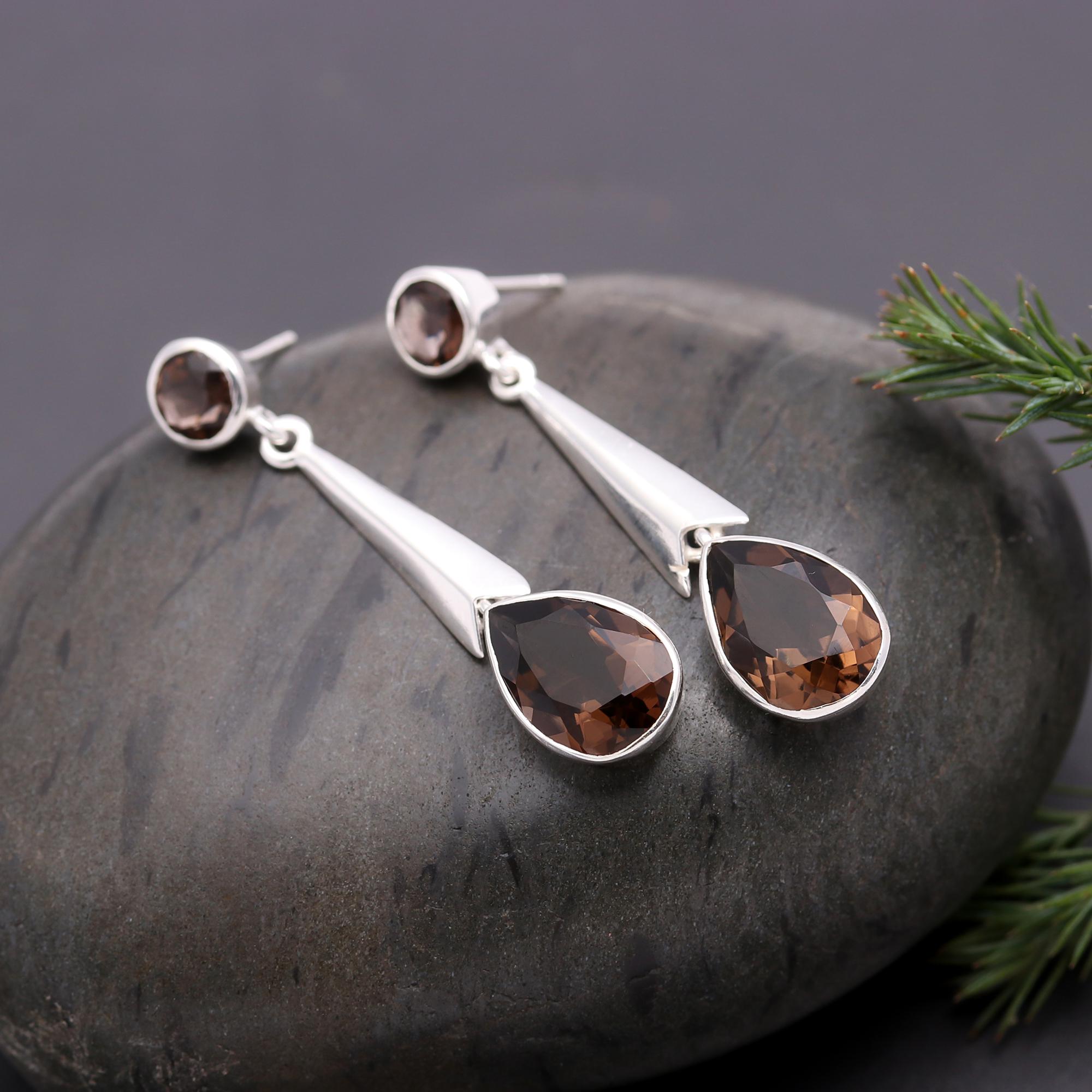 925 Silver Smoky Quartz Drop Earrings