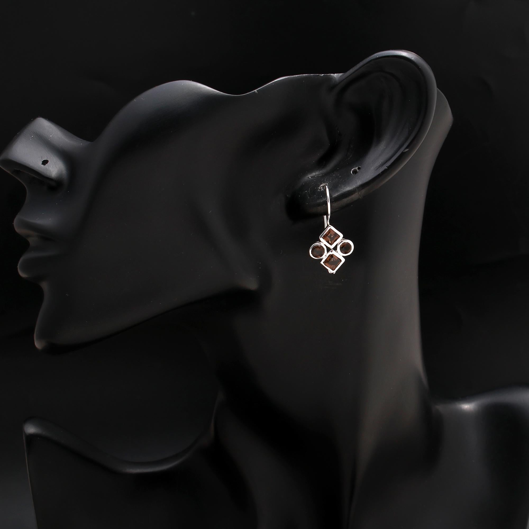 925 Silver Smoky Quartz Cluster Dangle Earrings