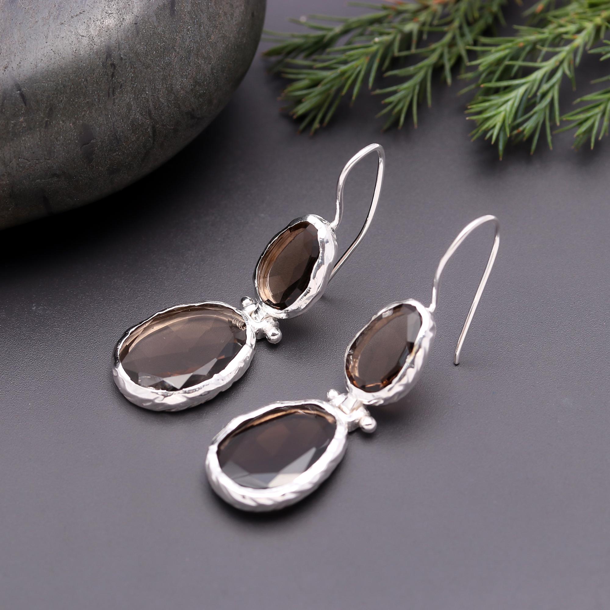 925 Silver Smoky Quartz Dangle Earrings