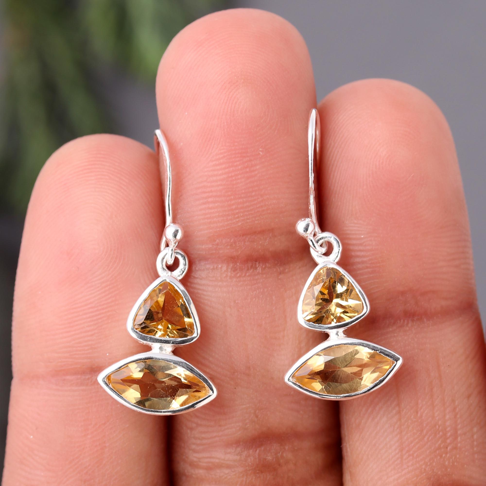 925 Silver Citrine Dangle Earrings