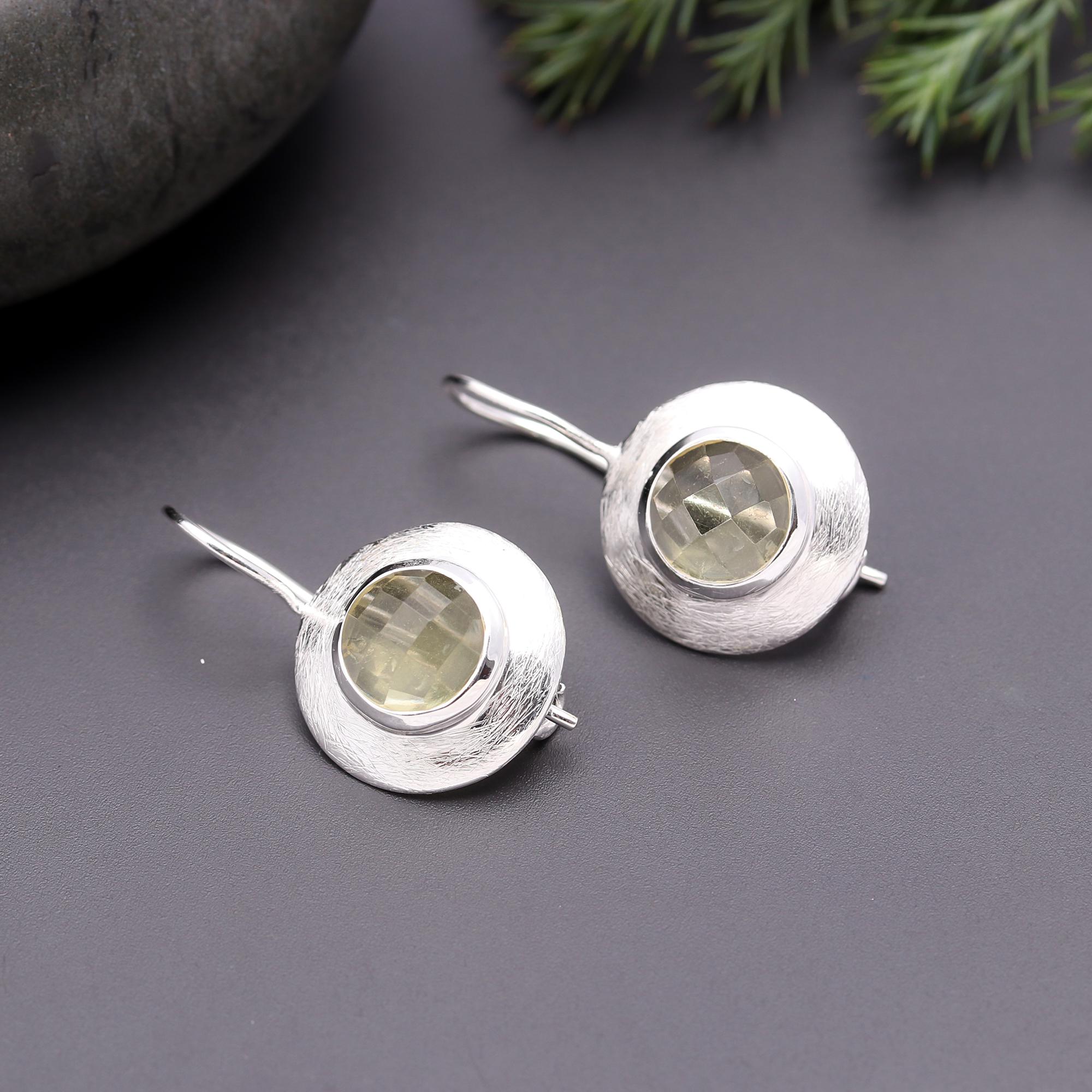 925 Silver Faceted Smoky Quartz Dangle Earrings