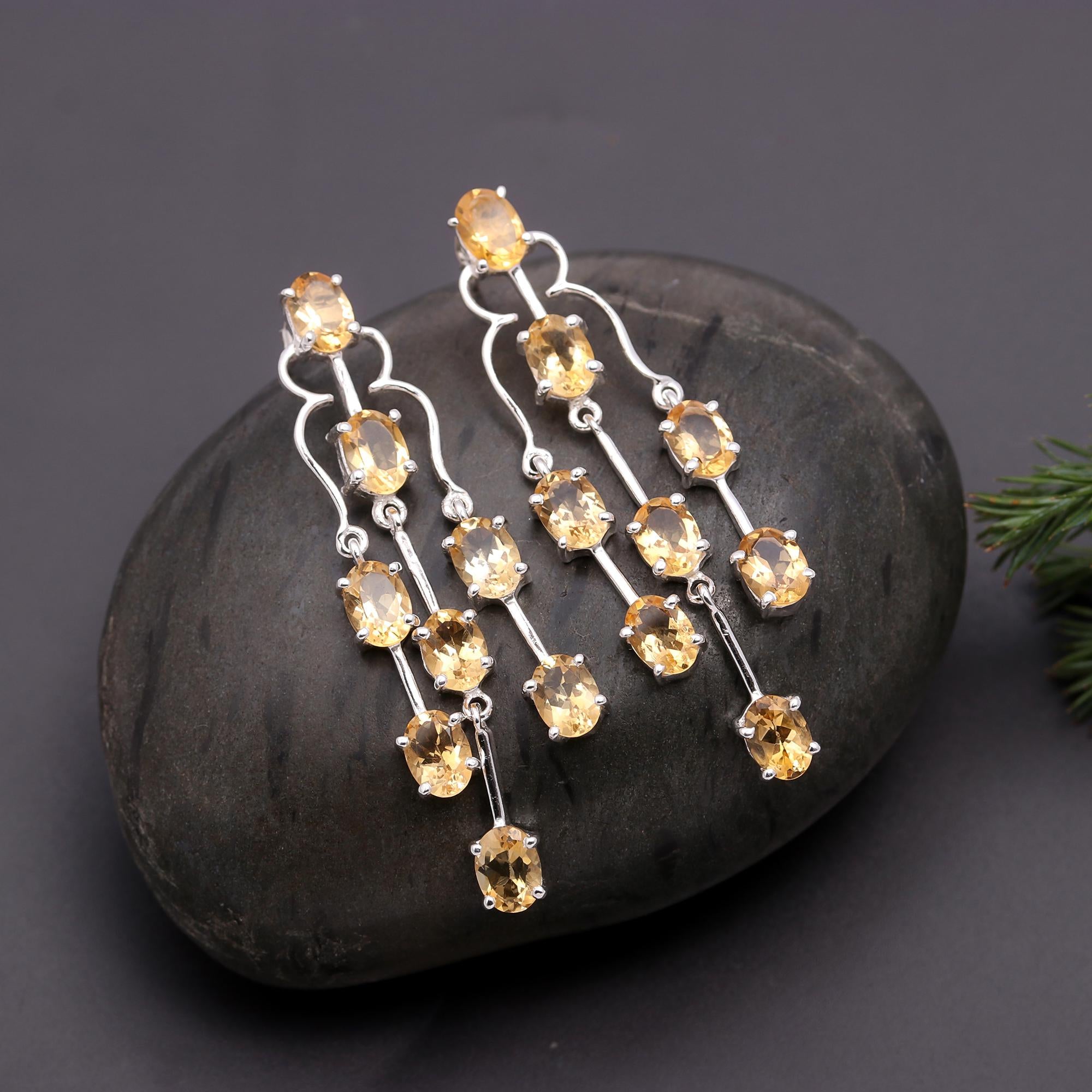 925 Silver Citrine Chandelier Earrings