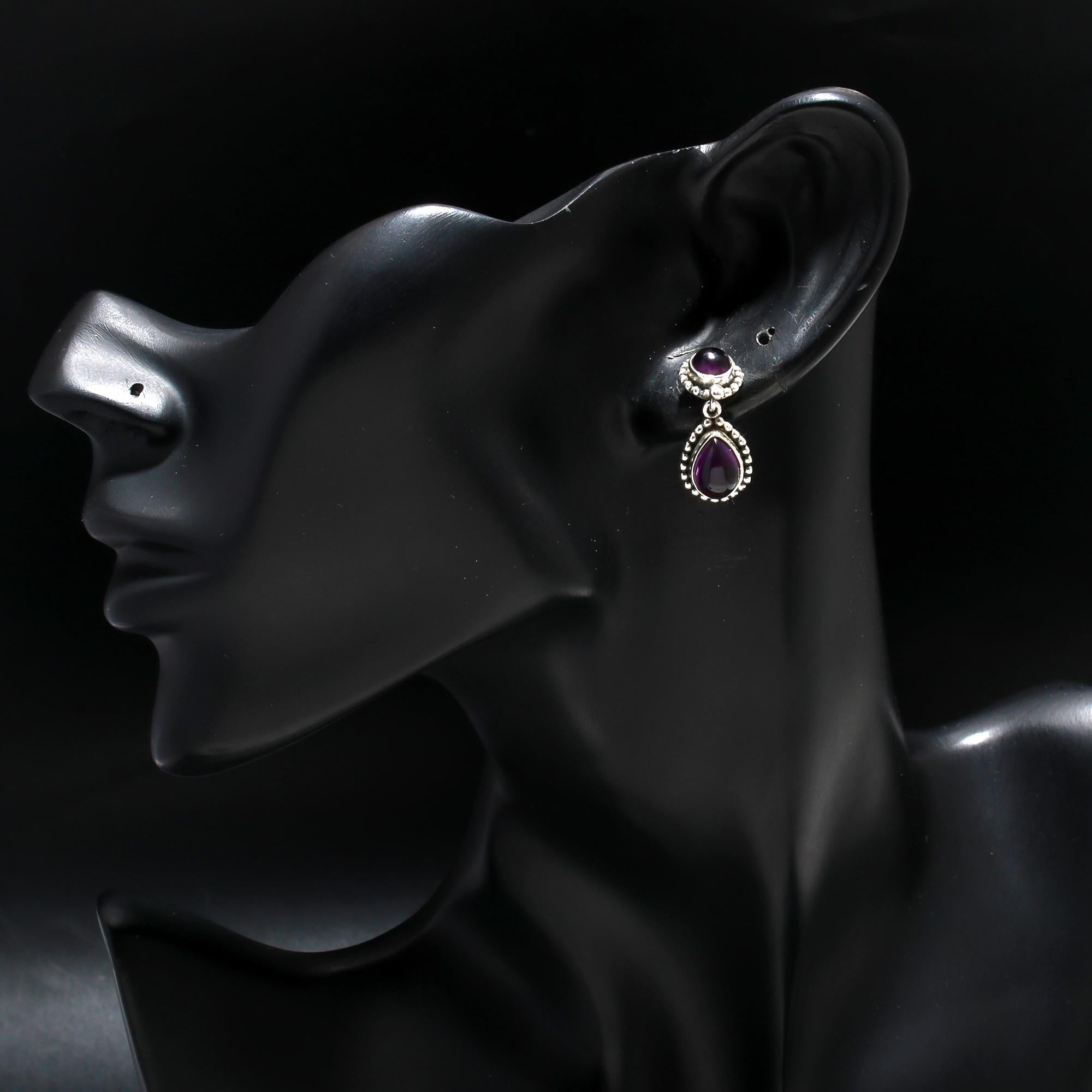 925 Silver Amethyst Beaded Dangle Earrings