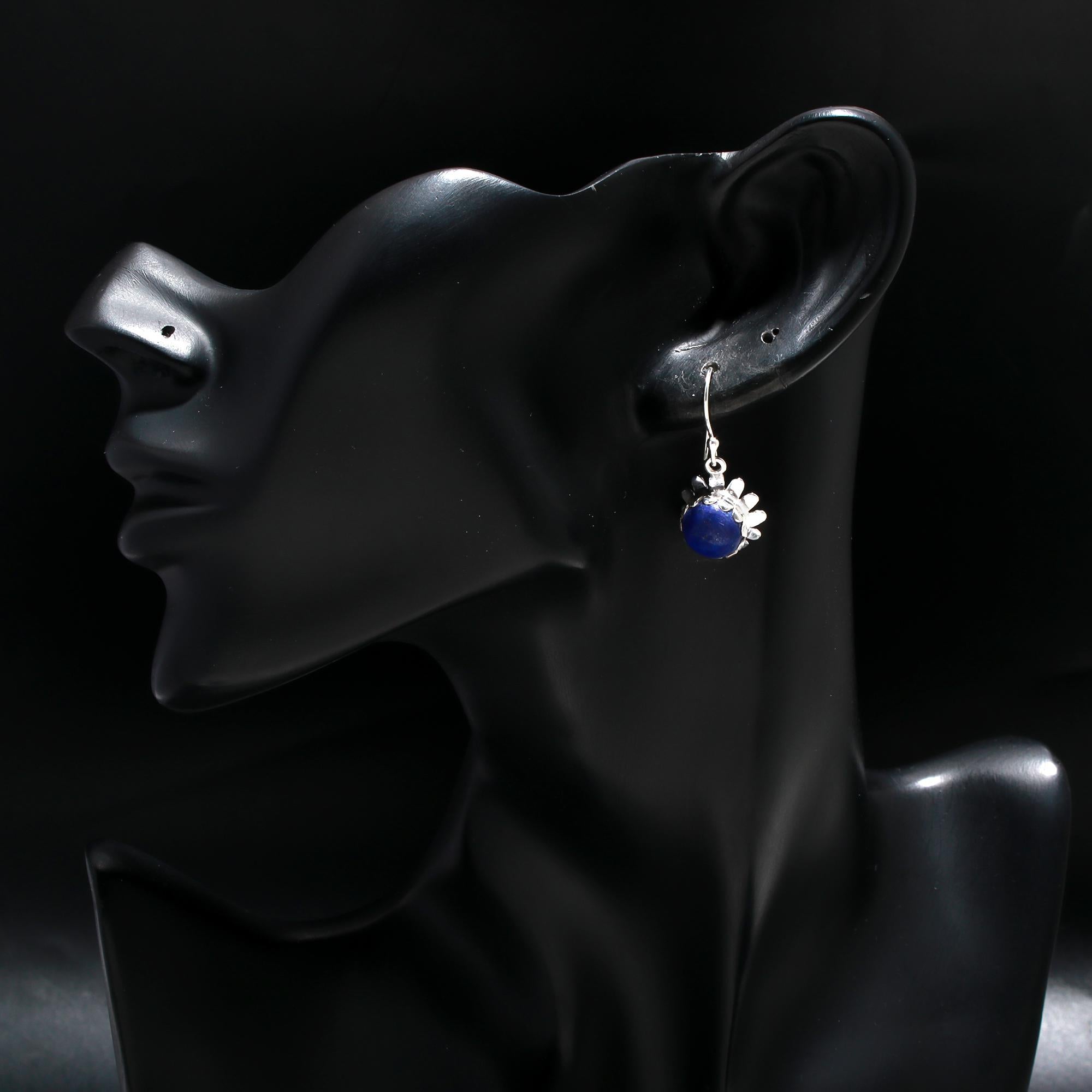 925 Silver Lapis Lazuli Floral Drop Earrings