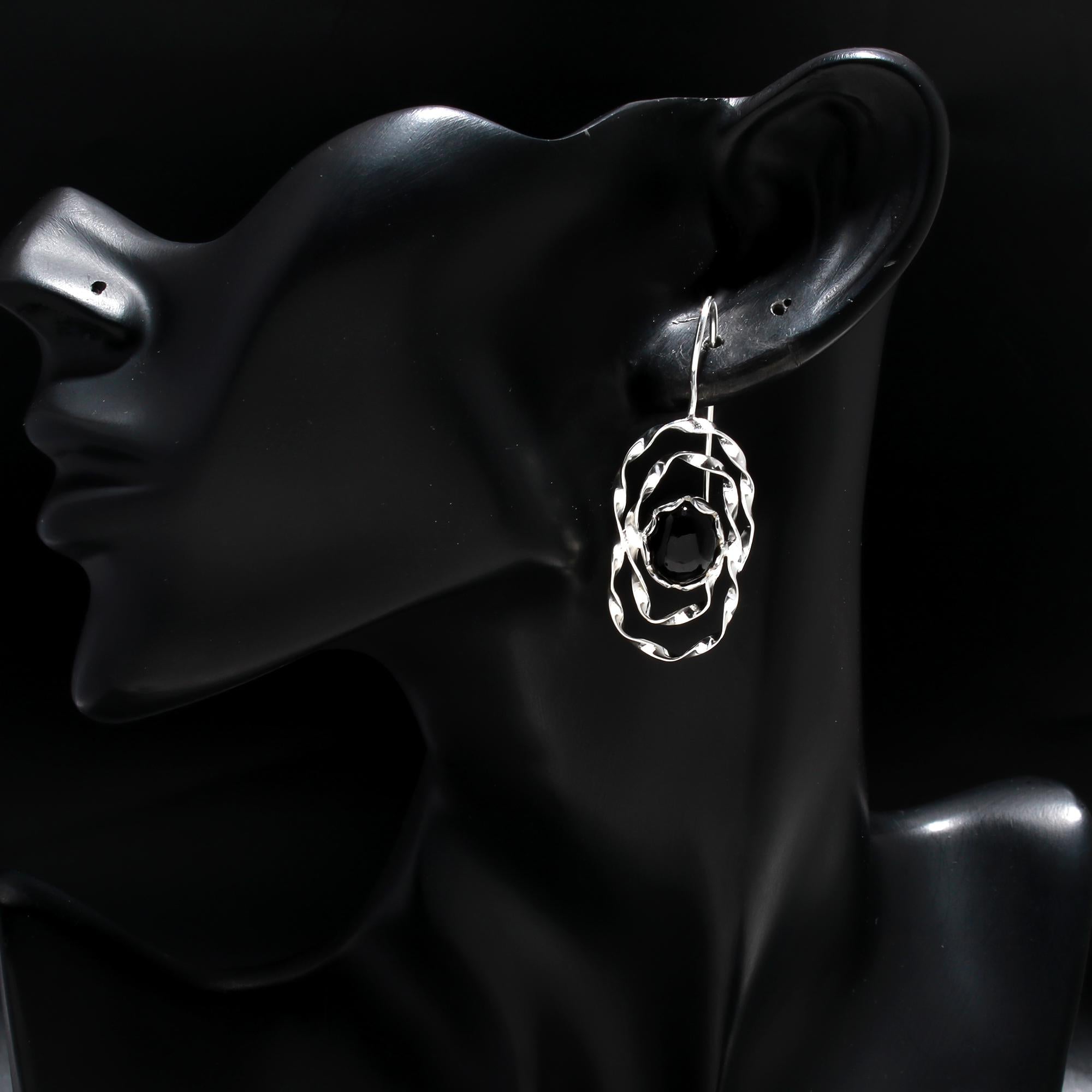 925 Silver Textured Black Onyx Dangle Earrings