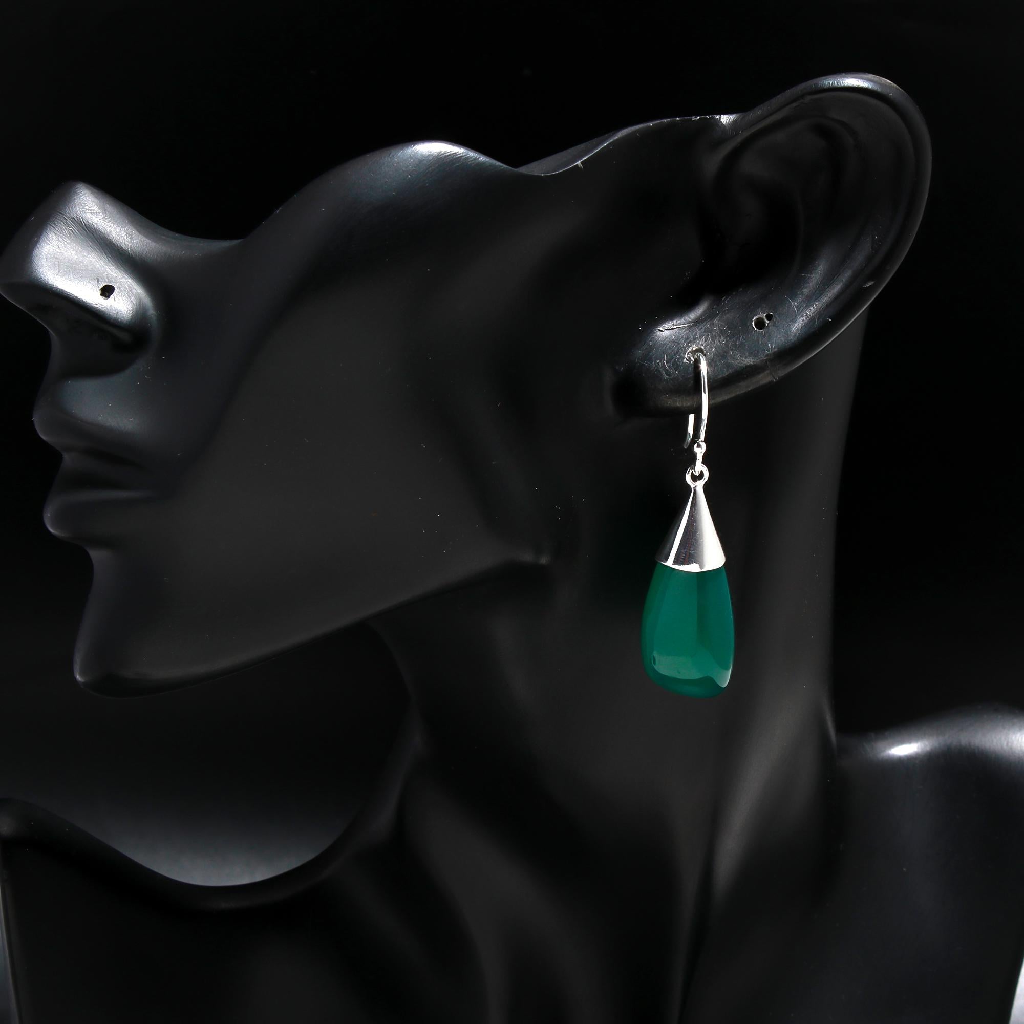 925 Silver Green Onyx Dangle Earrings