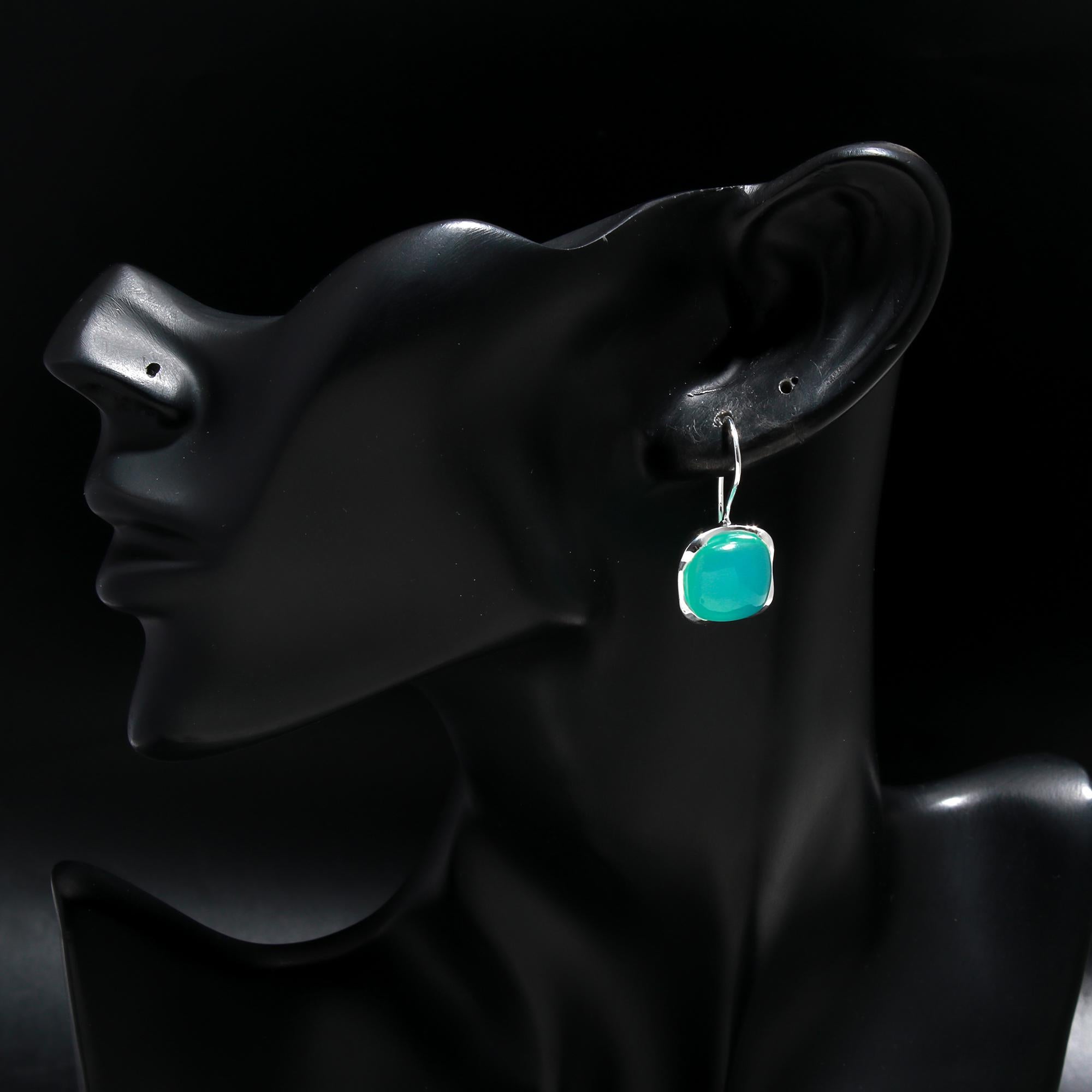 925 Silver Aqua Chalcedony Dangle Earrings