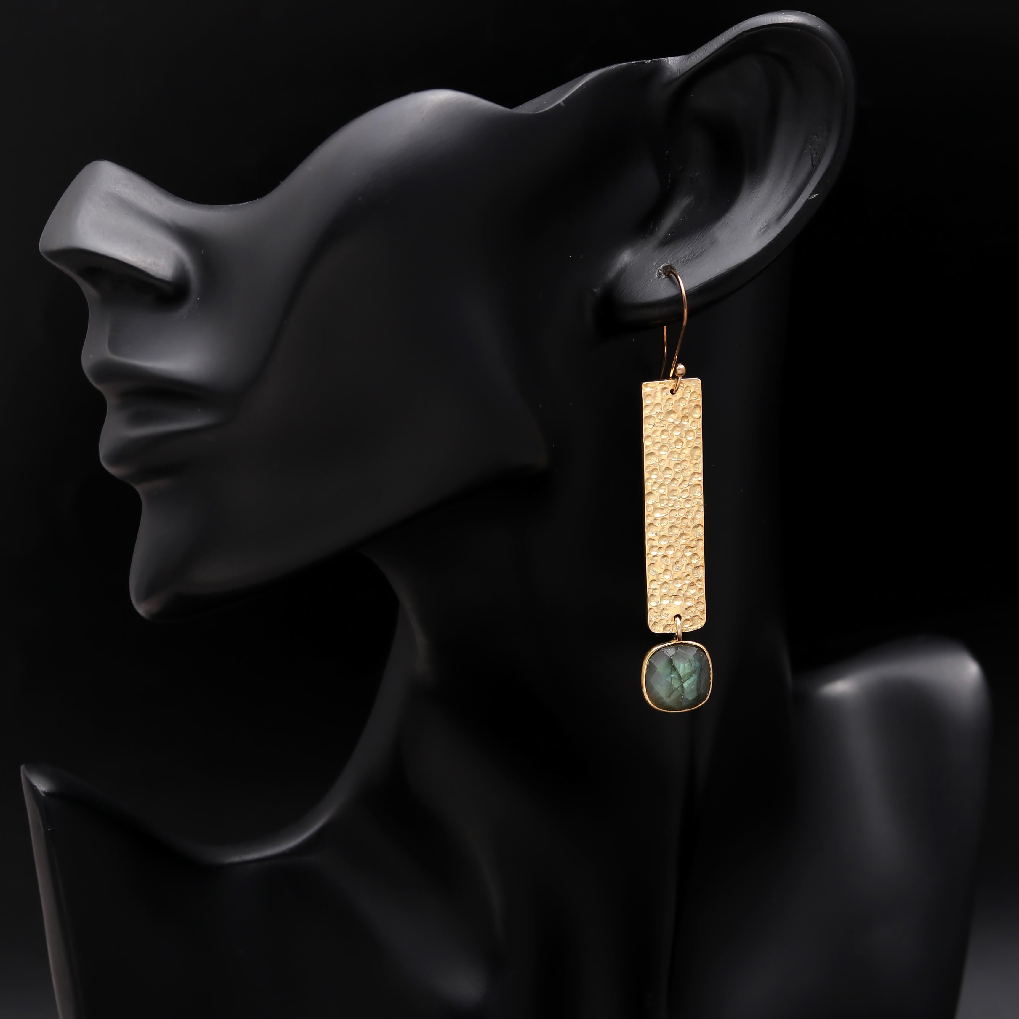 925 Silver Hammered Bar Dangle Earrings